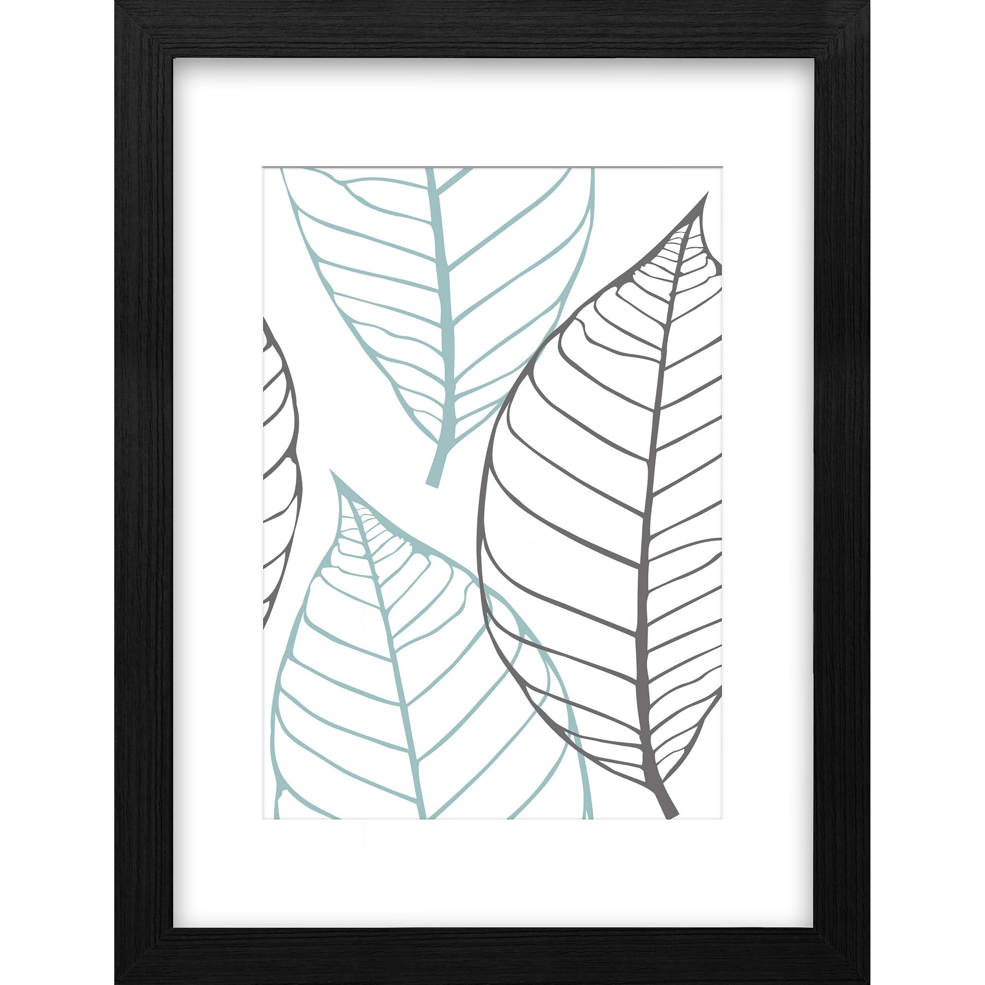 Gerahmtes Bild mit Blättern in Grau und Türkis