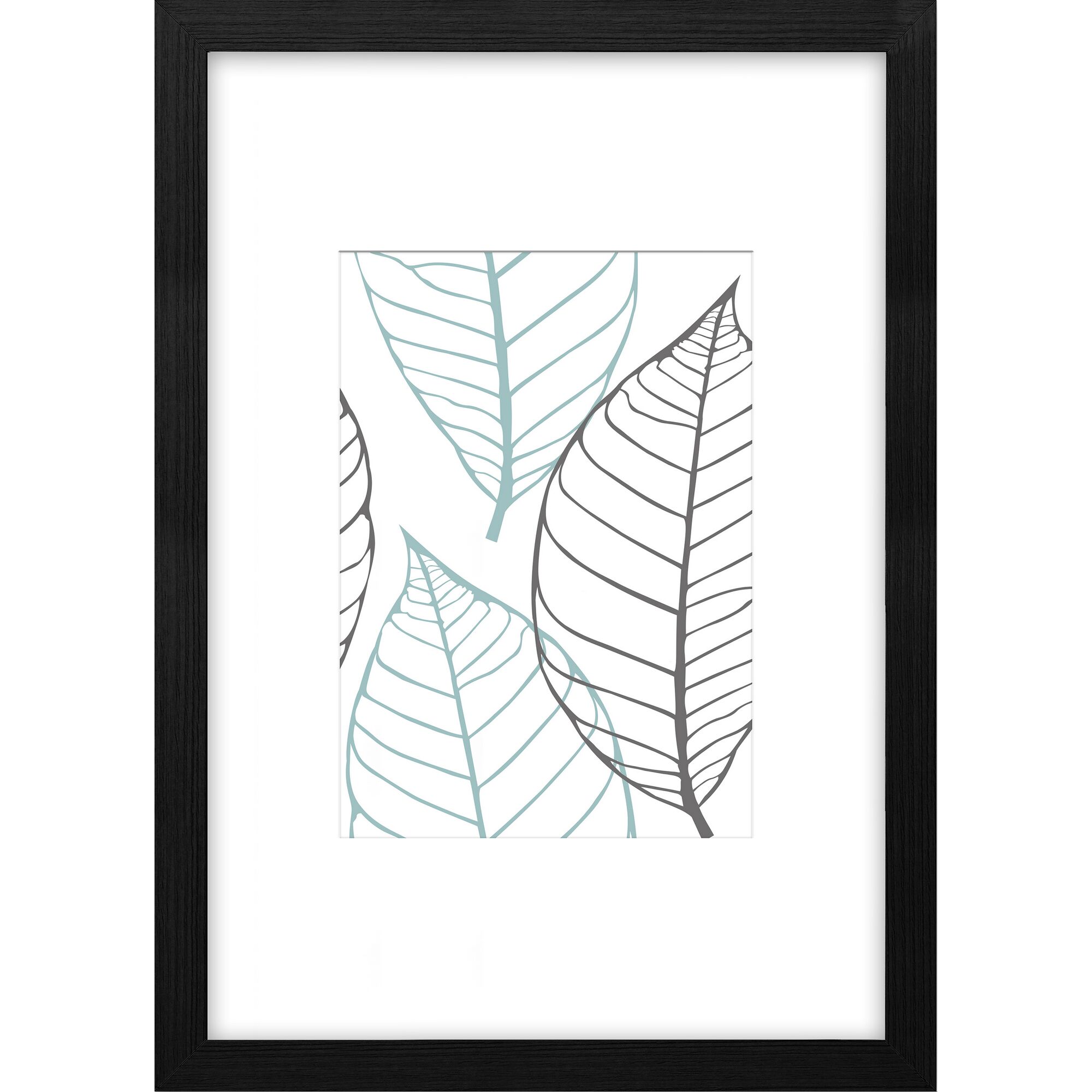 Gerahmtes Bild mit hellblauen und grauen Blättern