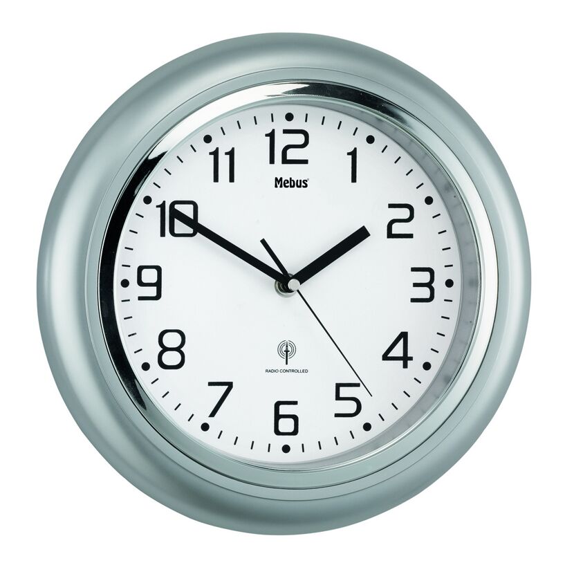 Funk-Wanduhr Ø 29 cm silbern