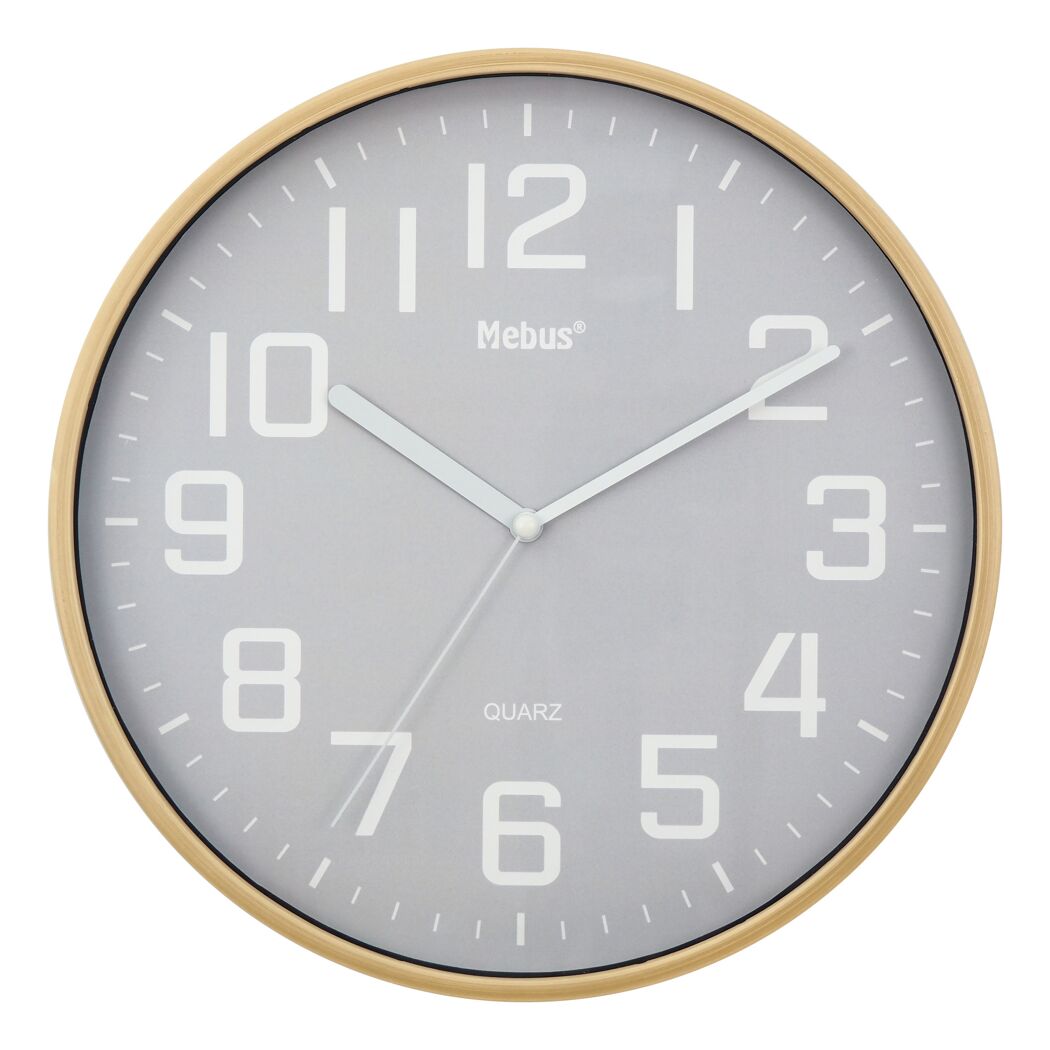 Quarz-Wanduhr Ø 30 cm grau, Holzoptik