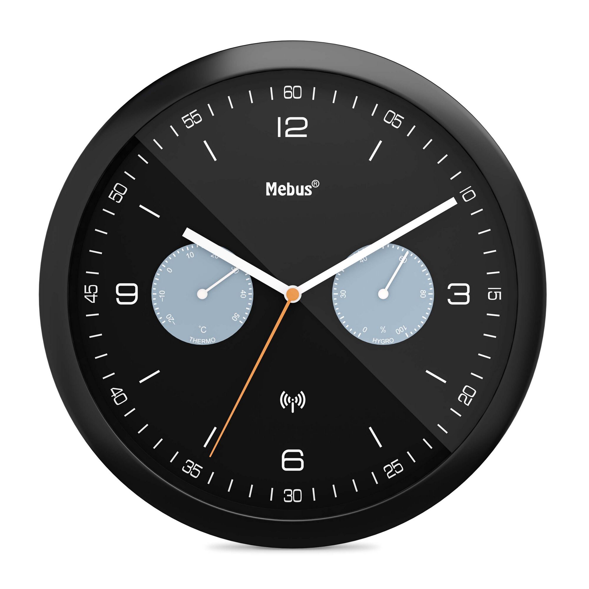 Schwarze Funkuhr mit Temperatur- und Hygrometeranzeige