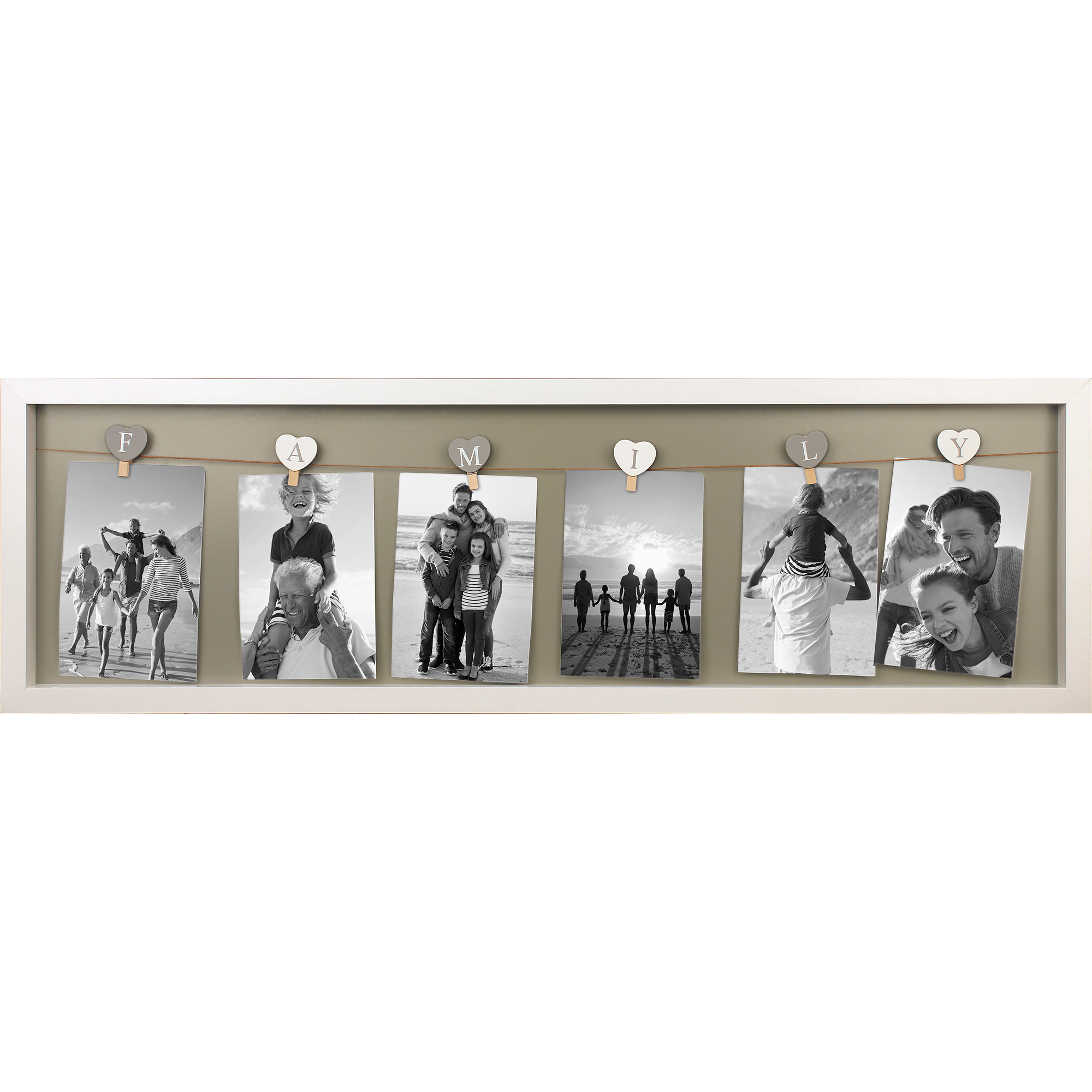 Collagerahmen 'Family' Holz weiß 78 x 24 cm, Leine und 6 Klammern + product picture