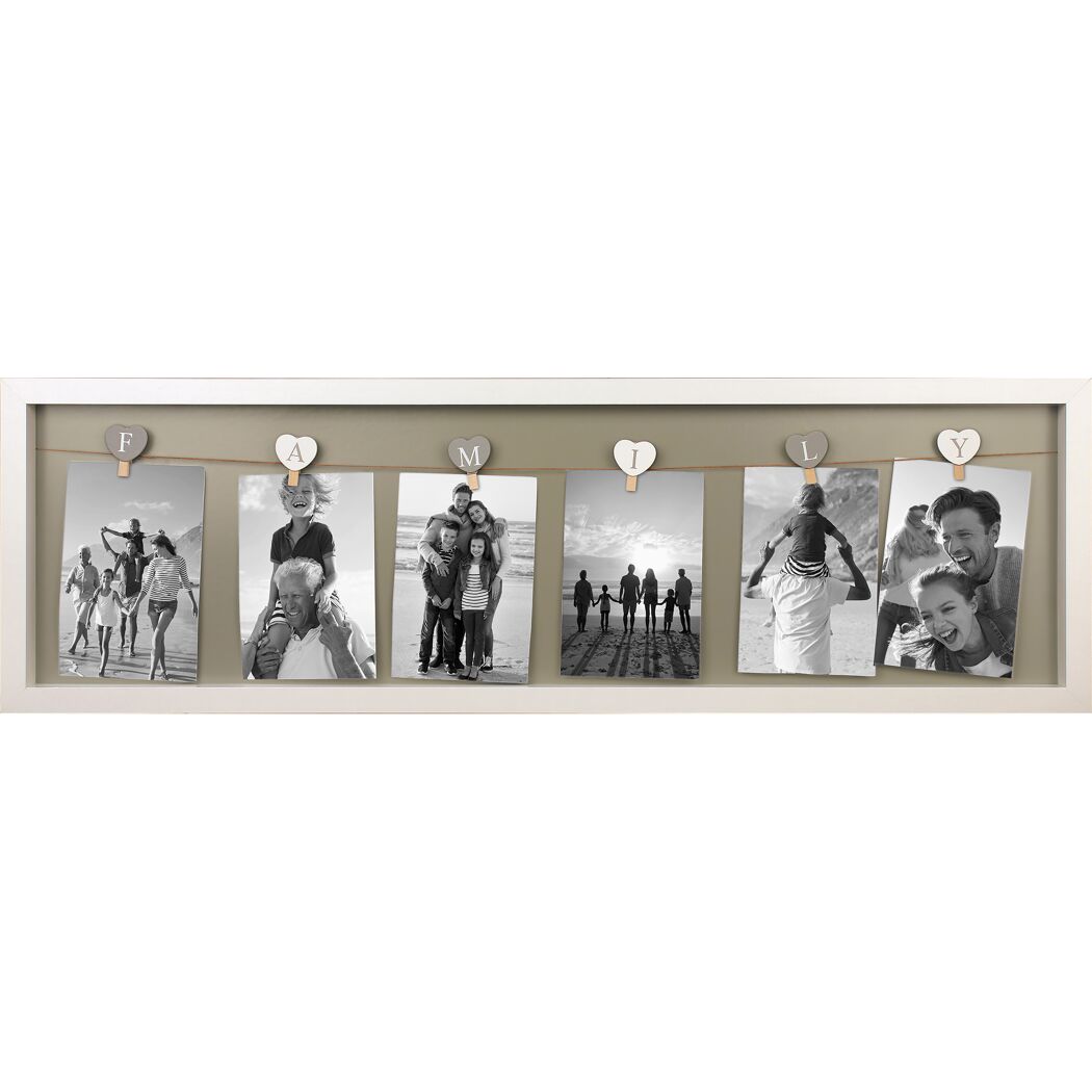 Collagerahmen mit sechs Familienfotos und dem Schriftzug "Family"