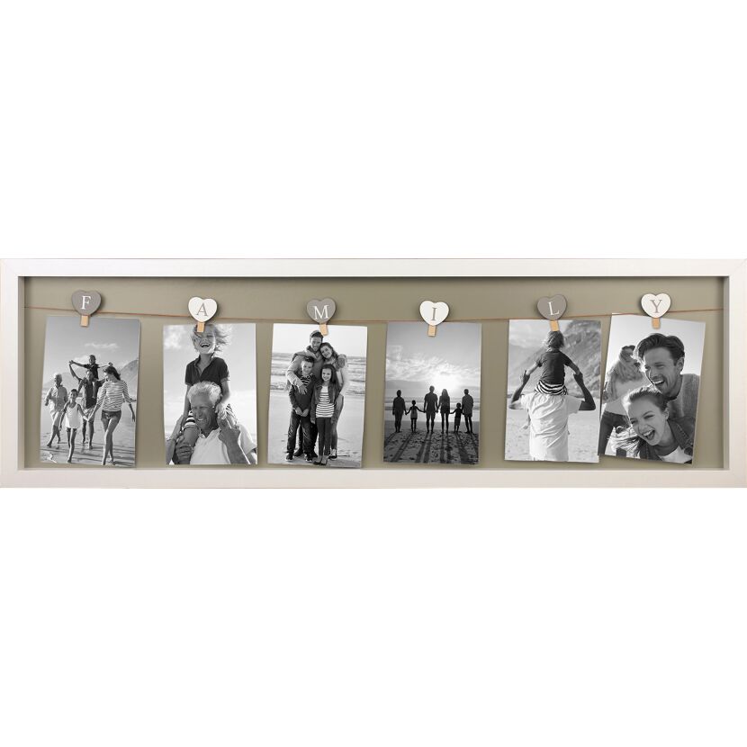 Collagerahmen mit sechs Familienfotos und dem Schriftzug "Family"
