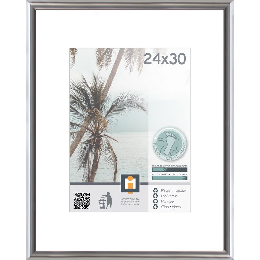 Silberner Bilderrahmen mit Beispielbild von Palmen am Strand