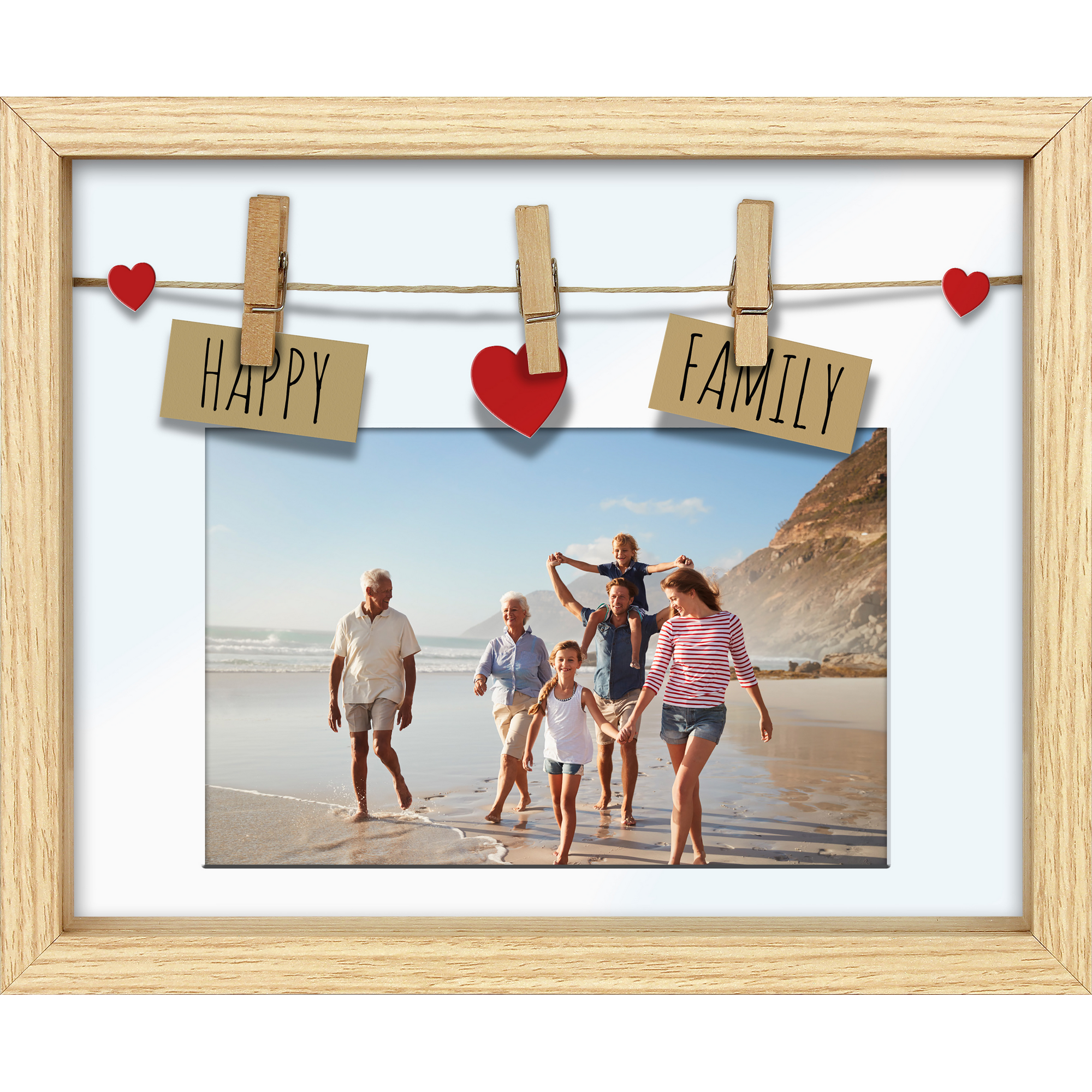 Bilderrahmen 'Rio Happy Family' Holz natur 22,5 x 18,5 cm, 3 Wäscheklammern + product picture