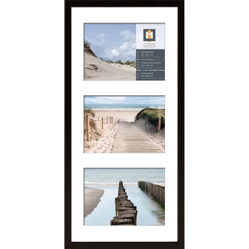 Drei Fotos vom Strand in einem schwarzen Galerierahmen