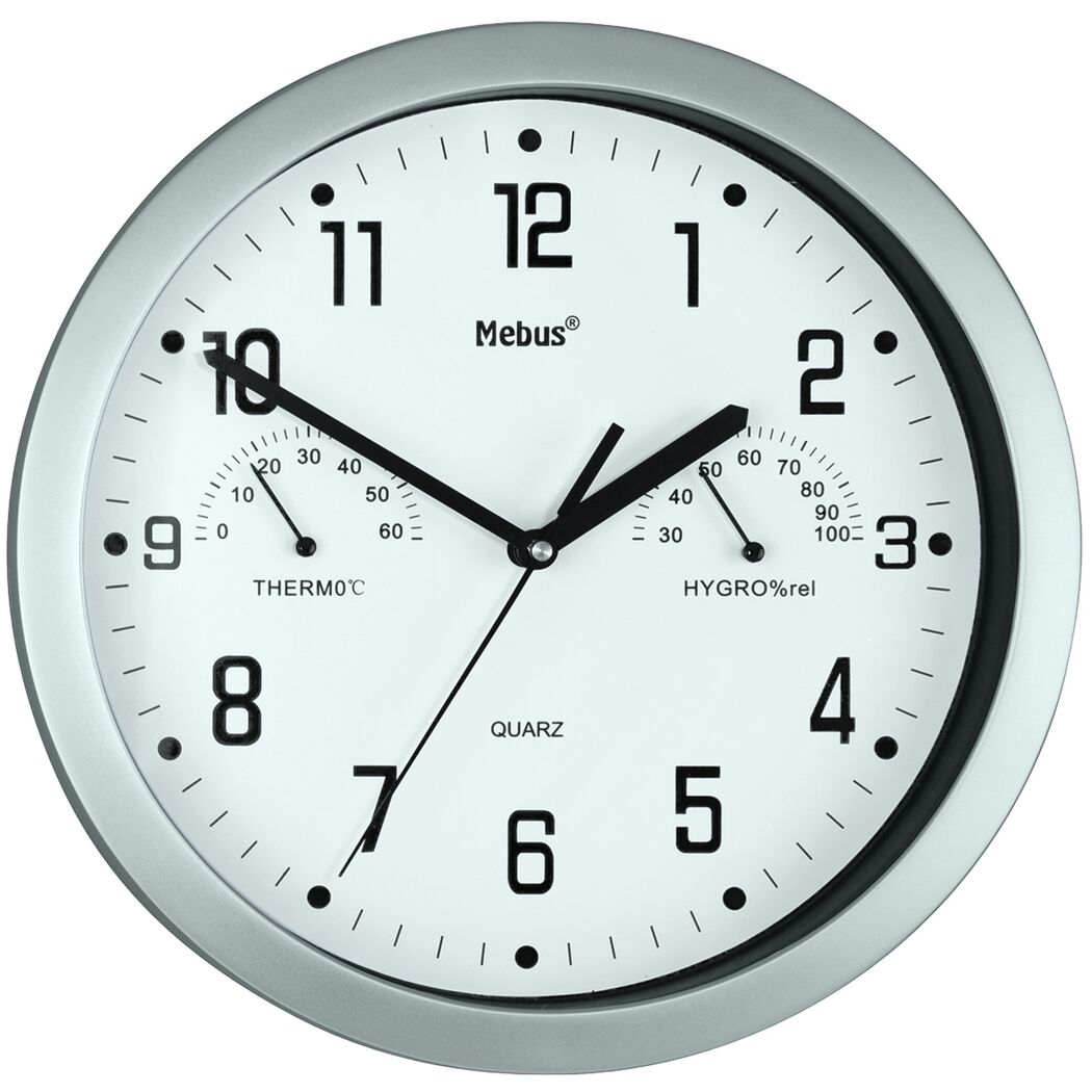Analoge Quarz-Wanduhr mit Hygrometer und Thermometer