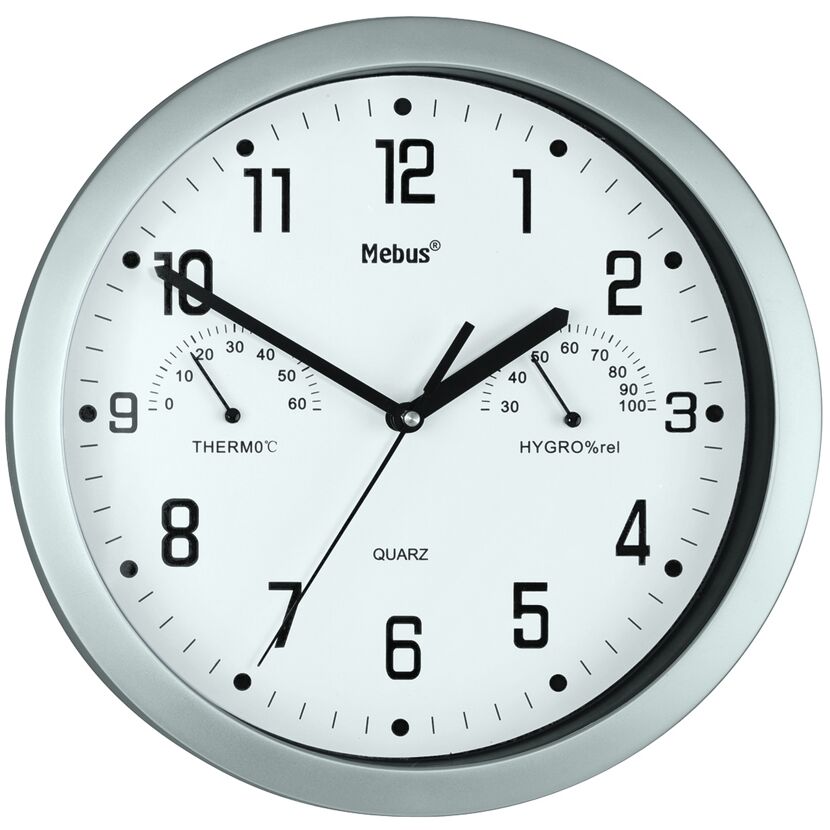 Analoge Quarz-Wanduhr mit Hygrometer und Thermometer