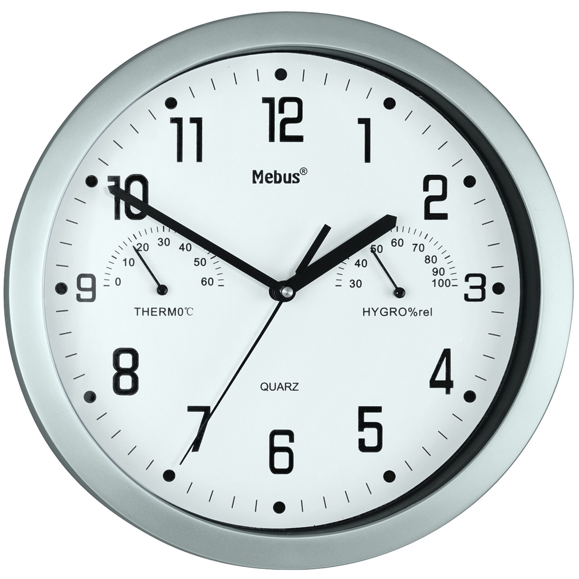 Analoge Quarz-Wanduhr mit Hygrometer und Thermometer