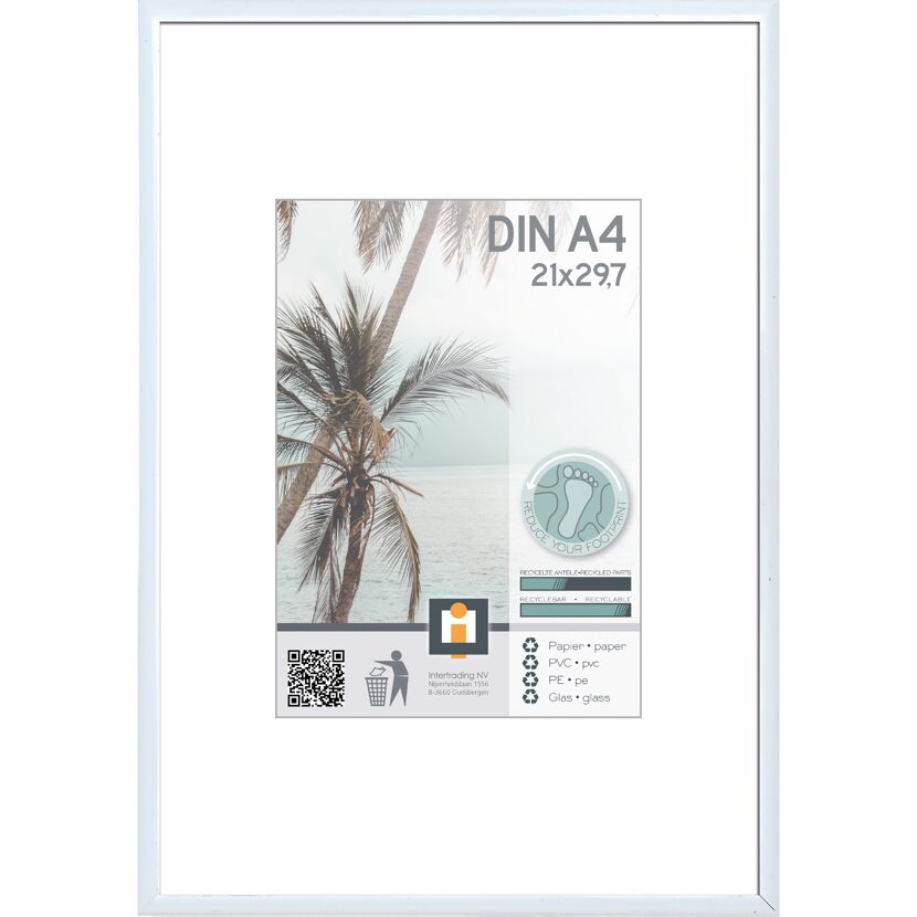 Weißer Bilderrahmen mit Bild von Palmen am Strand
