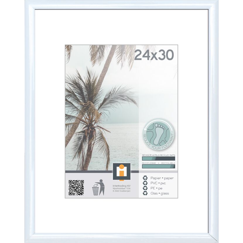 Weißer Bilderrahmen mit Bild von Palmen am Strand