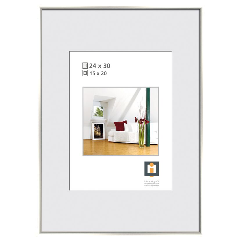 Silberner Kunststoffrahmen mit Beispielbild