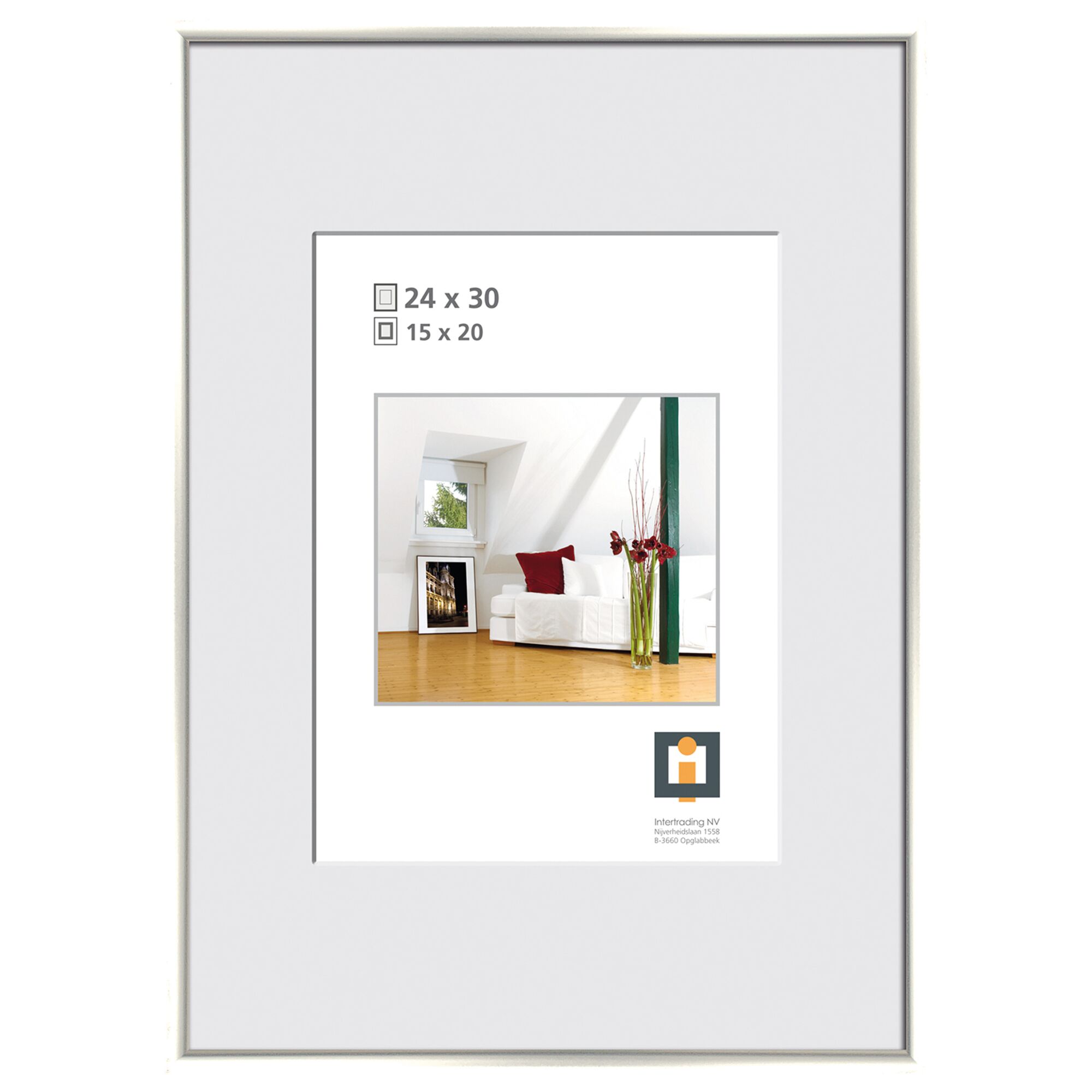 Silberner Kunststoffrahmen mit Beispielbild