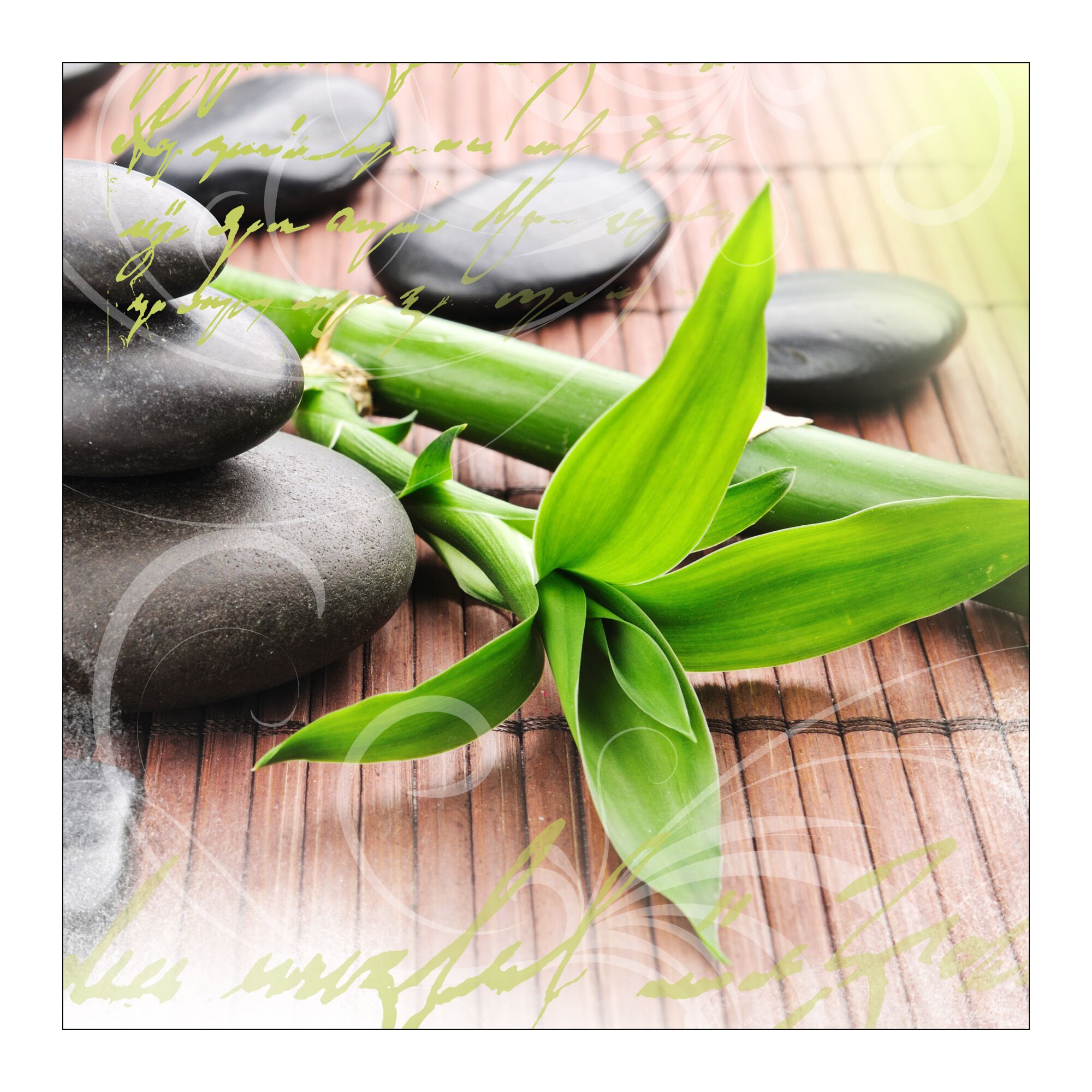 Bambus und Steine auf Bambusmatte