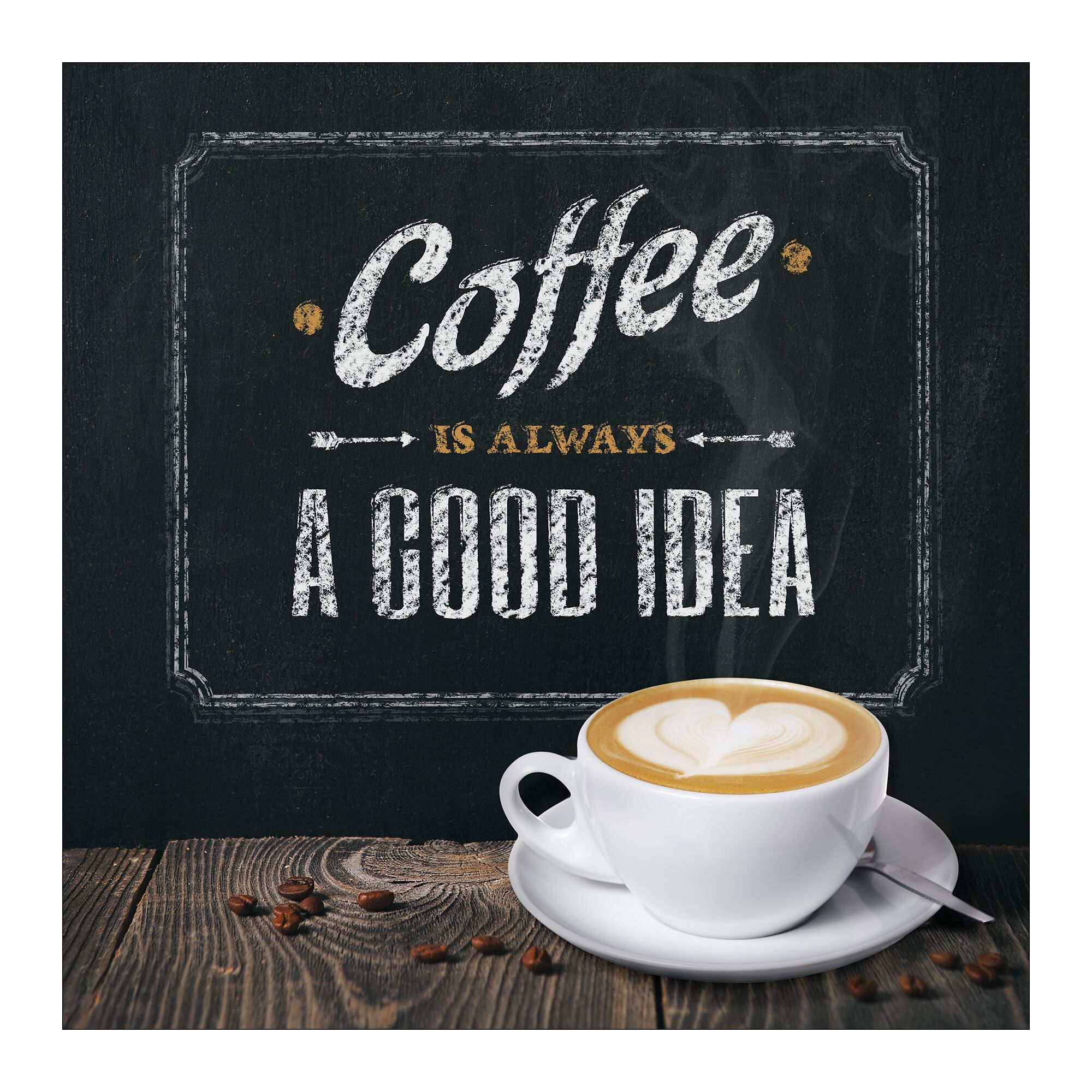 Eine Tasse Kaffee mit der Aufschrift Kaffee ist immer eine gute Idee