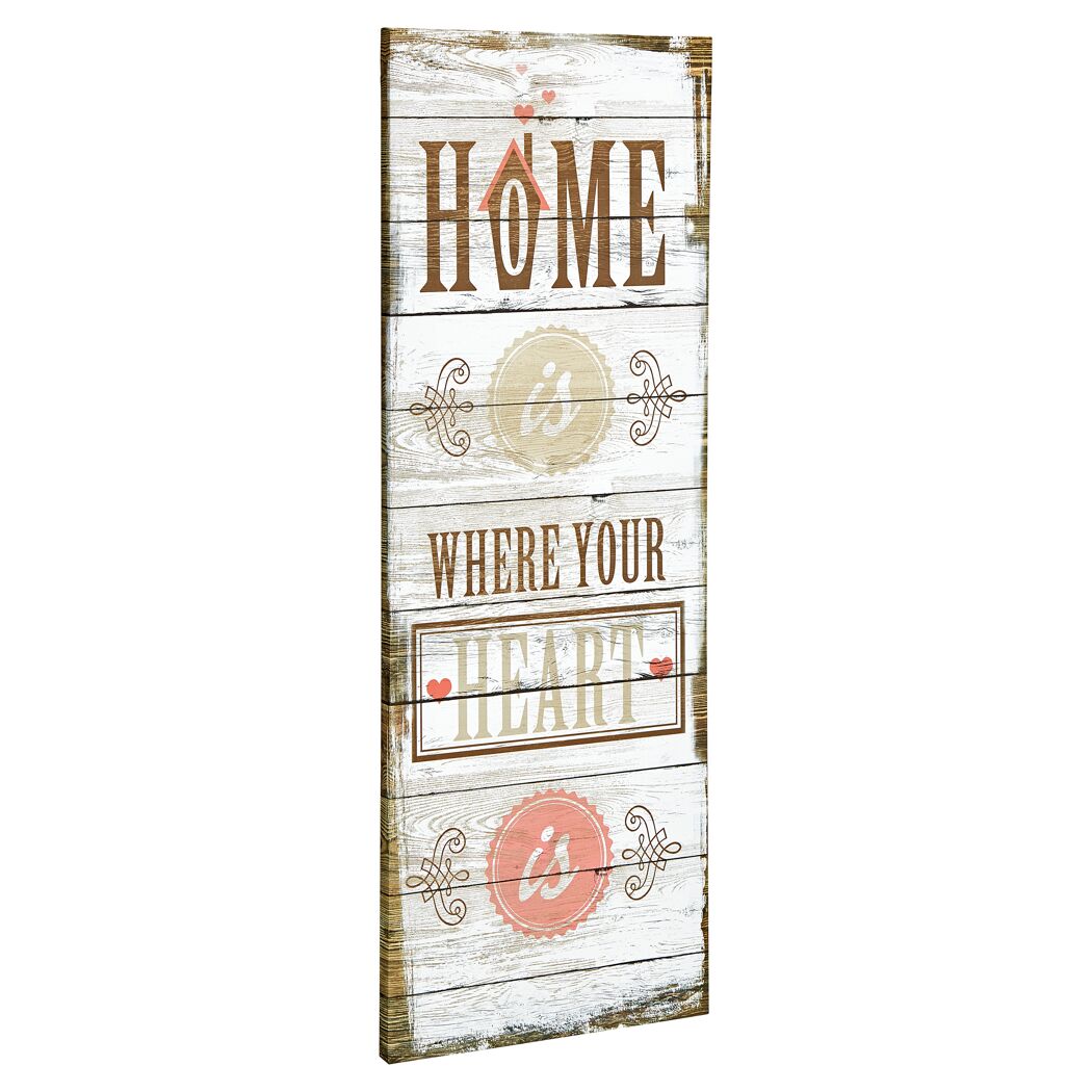 Holzschild mit Aufschrift "Home is where your heart is"