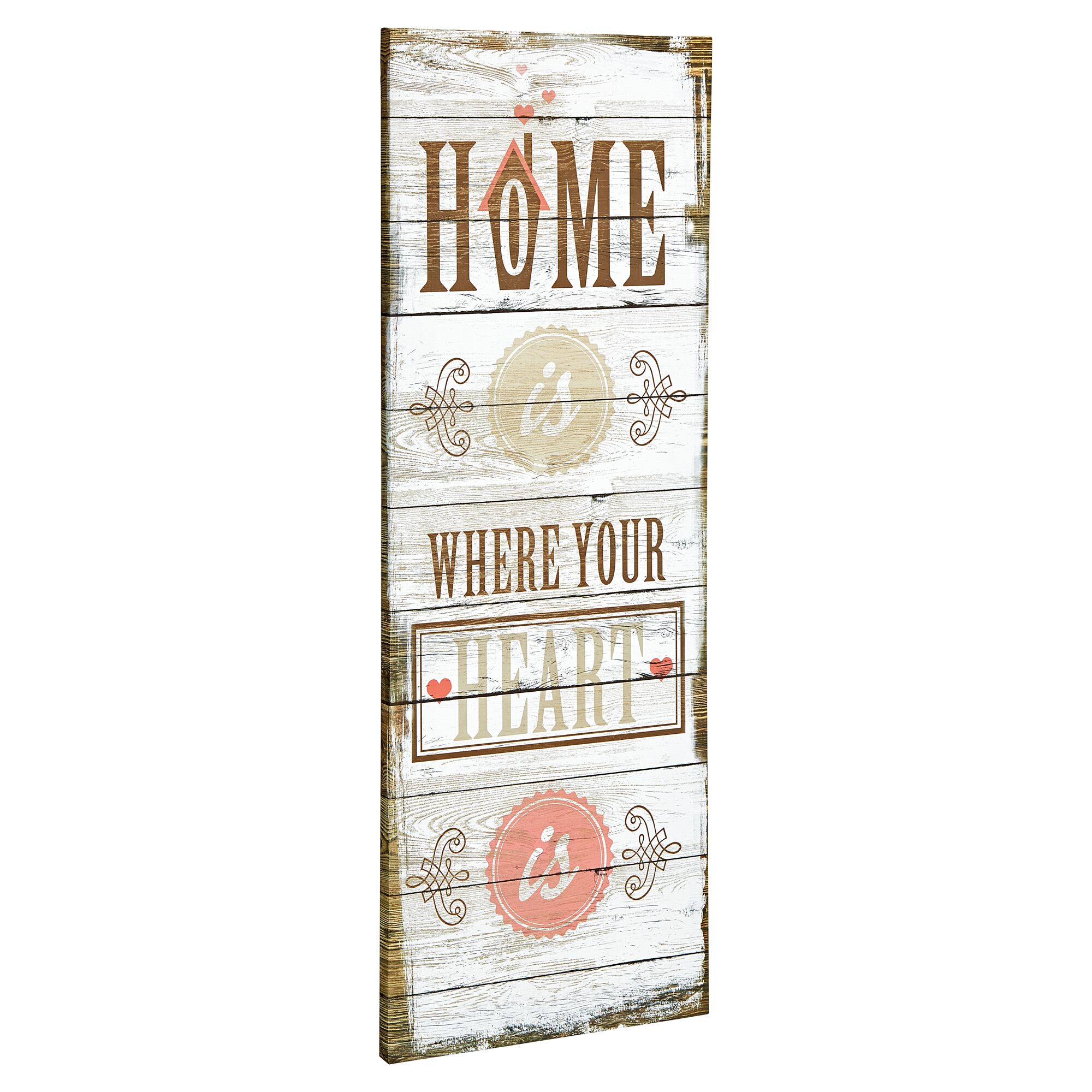 Holzschild mit Aufschrift "Home is where your heart is"