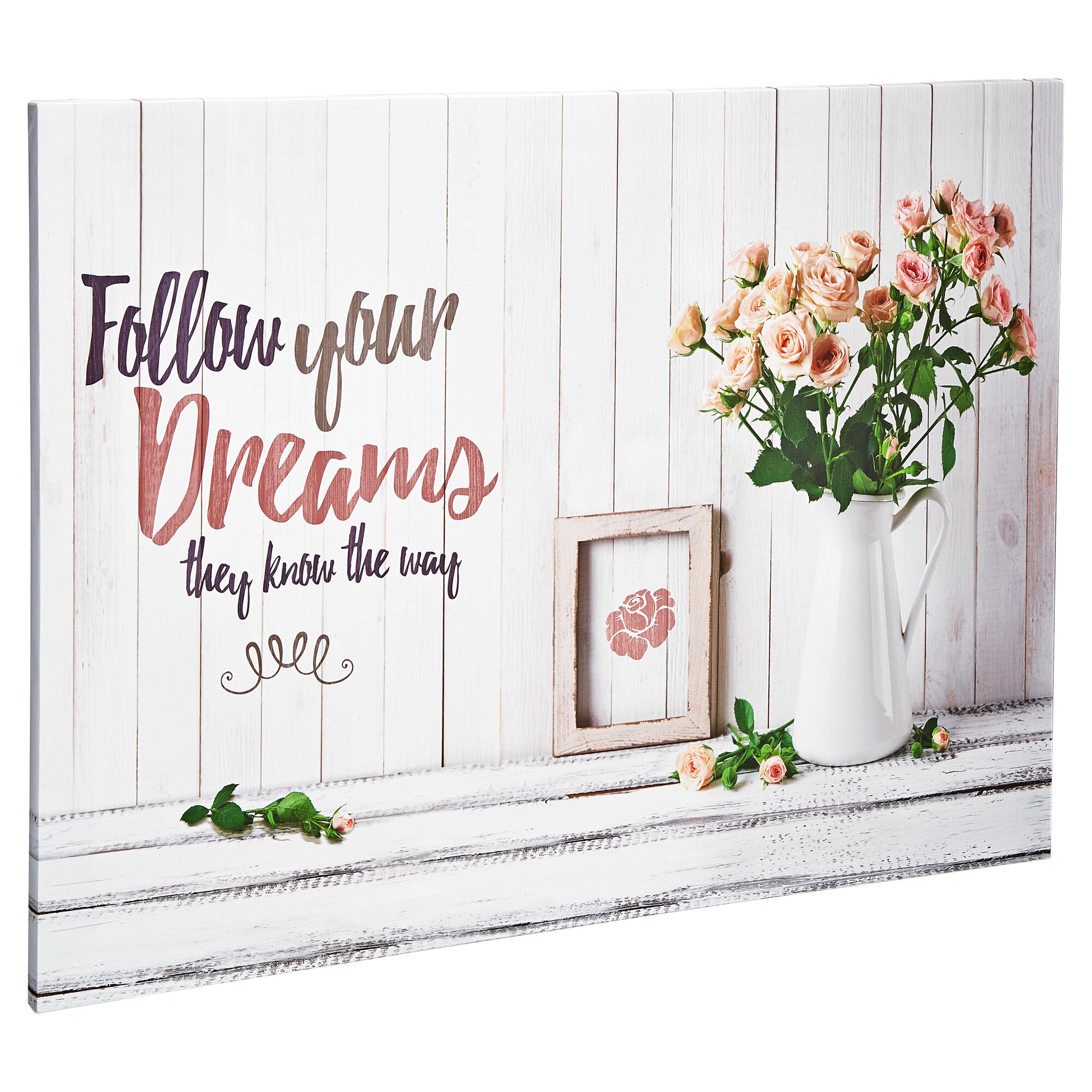 Wandbild mit Rosen und Spruch "Folge deinen Träumen"