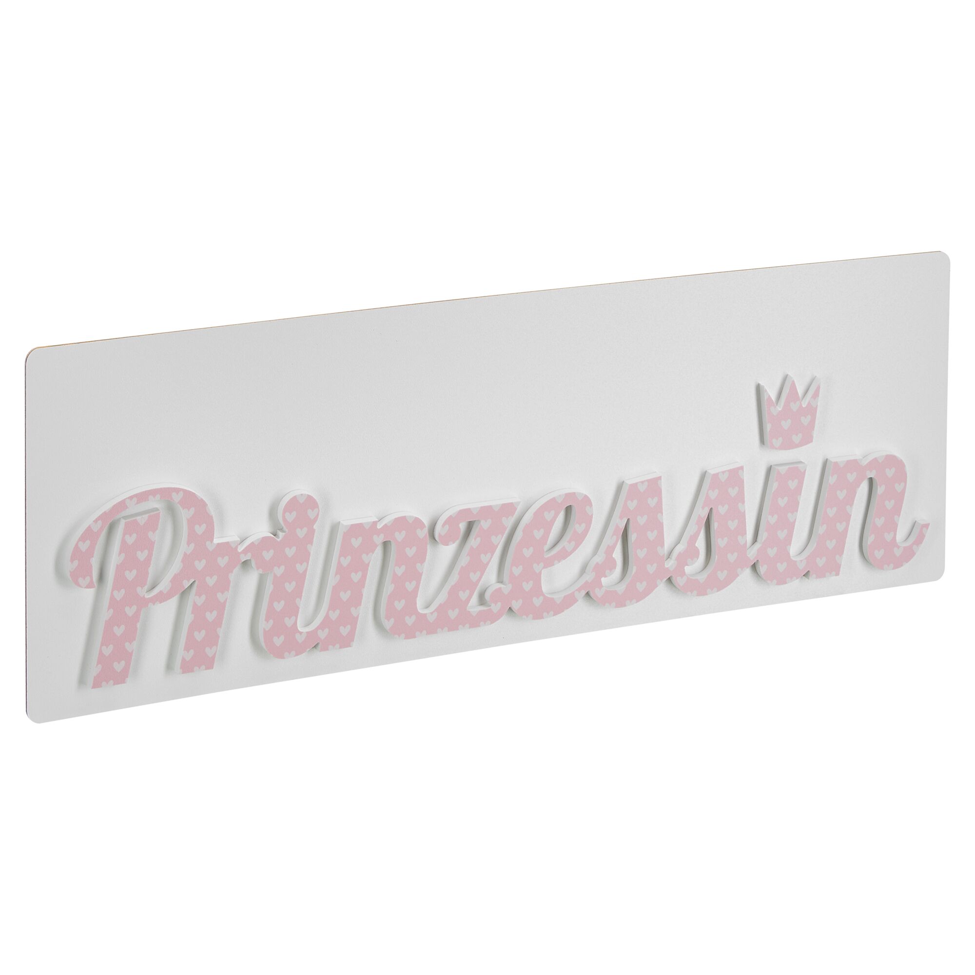 Weißes Holzschild mit dem Schriftzug Prinzessin in Rosa