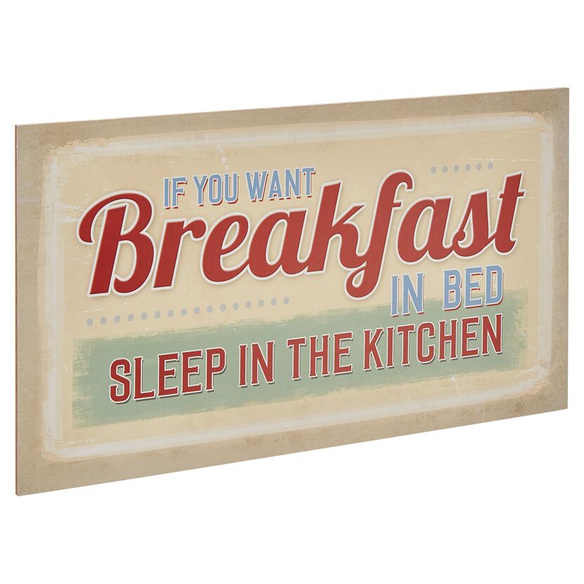 Schild mit Aufschrift Frühstück im Bett.