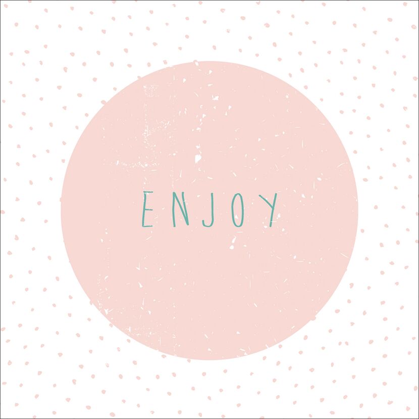 Rosa Kreis mit der Aufschrift "Enjoy" und Tupfenmuster