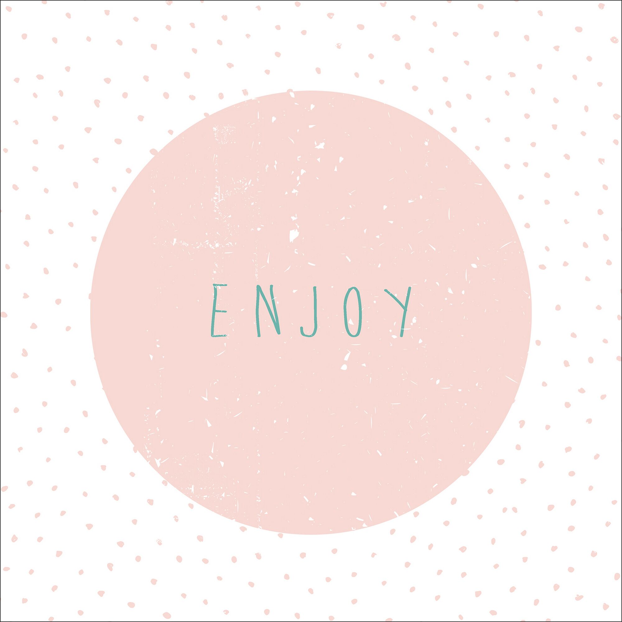 Rosa Kreis mit der Aufschrift "Enjoy" und Tupfenmuster