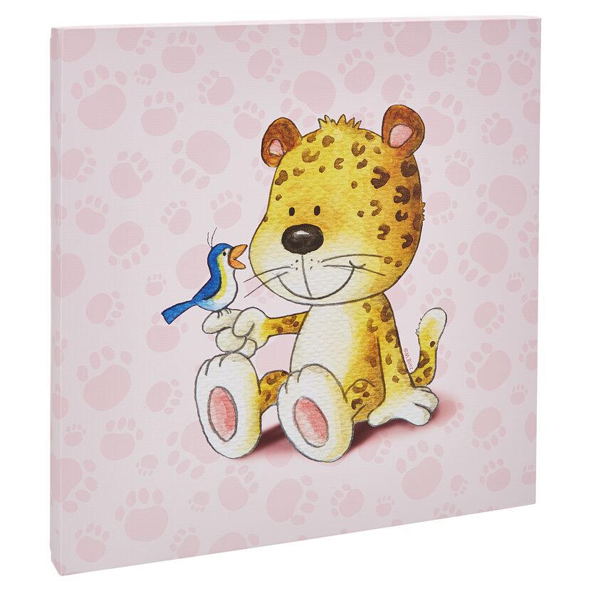 Leopard und Vogel auf Leinwandbild
