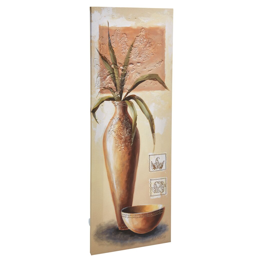 Gemälde einer Vase mit Pflanzen und einer Schale.