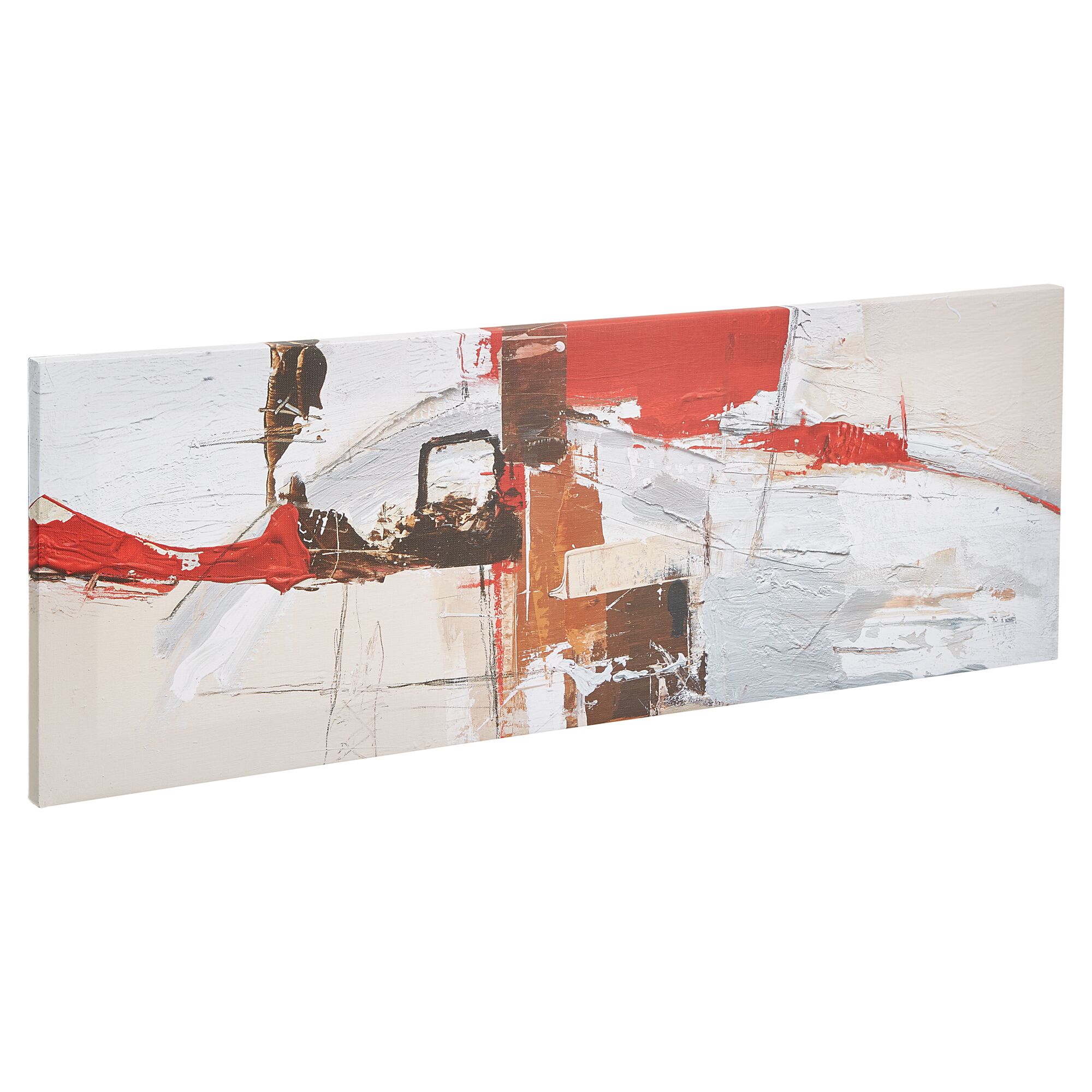 Abstraktes Gemälde in Rot, Braun und Weiß