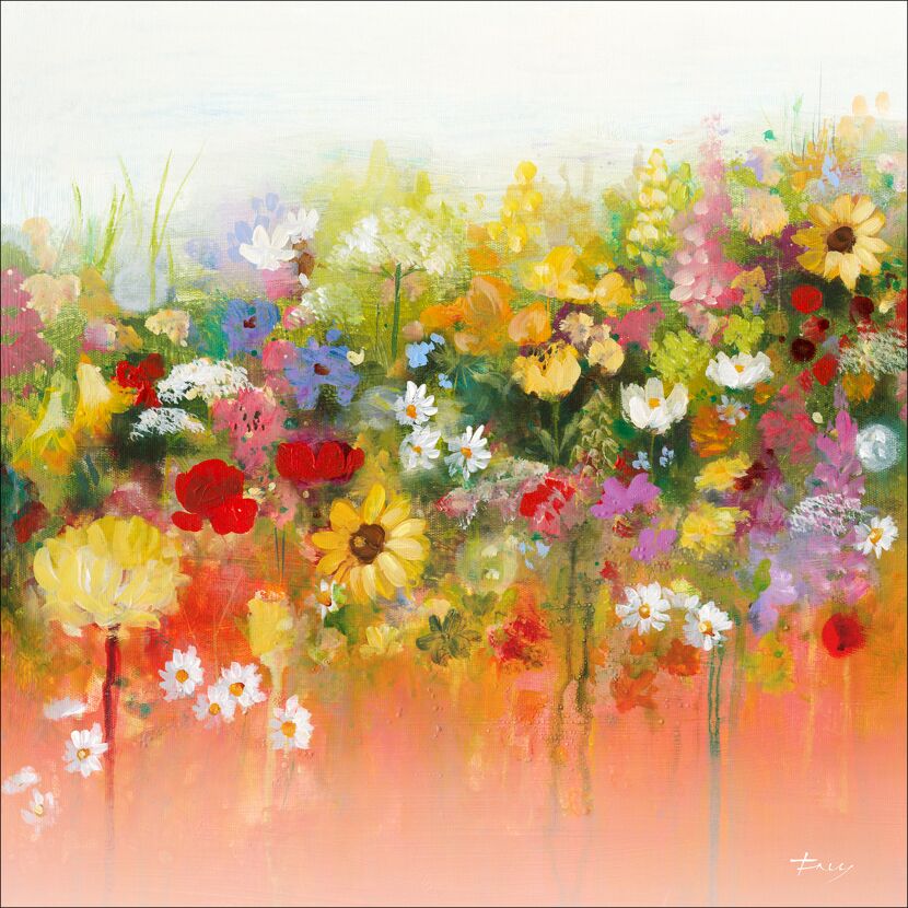 Blumenwiese mit Sonnenblumen und Gänseblümchen