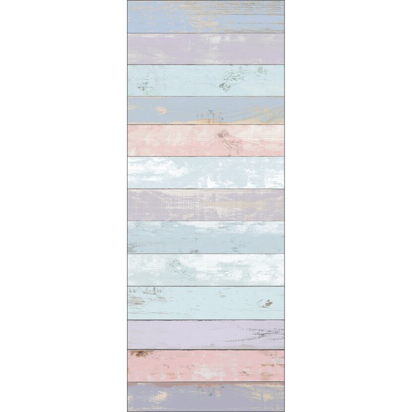 Bunte Holzbretter in Pastelltönen.
