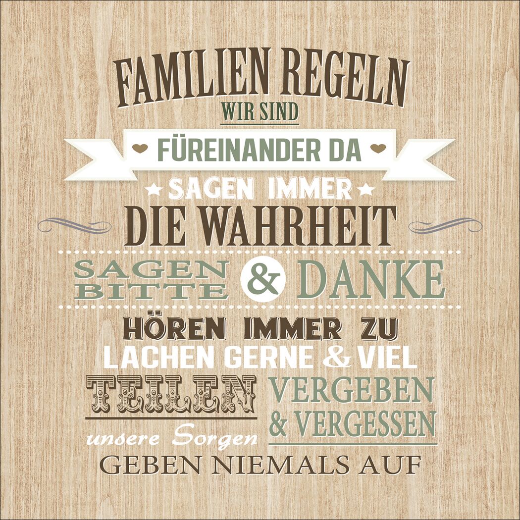 Familienregeln: füreinander da sein, ehrlich sein, zuhören, lachen, teilen, verzeihen.