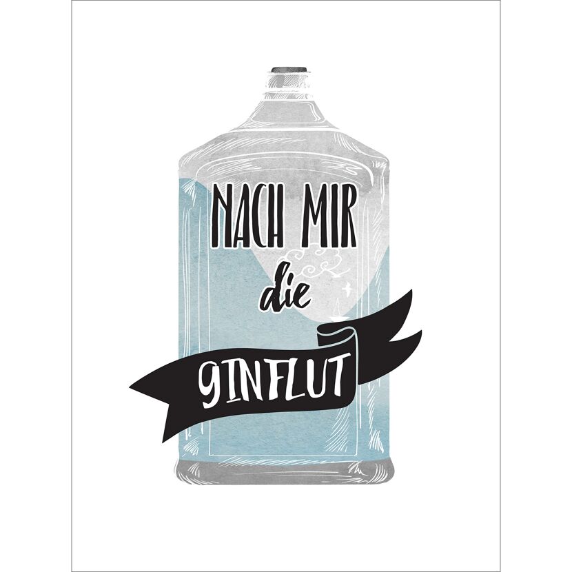 Eine Gin-Flasche mit der Aufschrift "Nach mir die Ginflut"