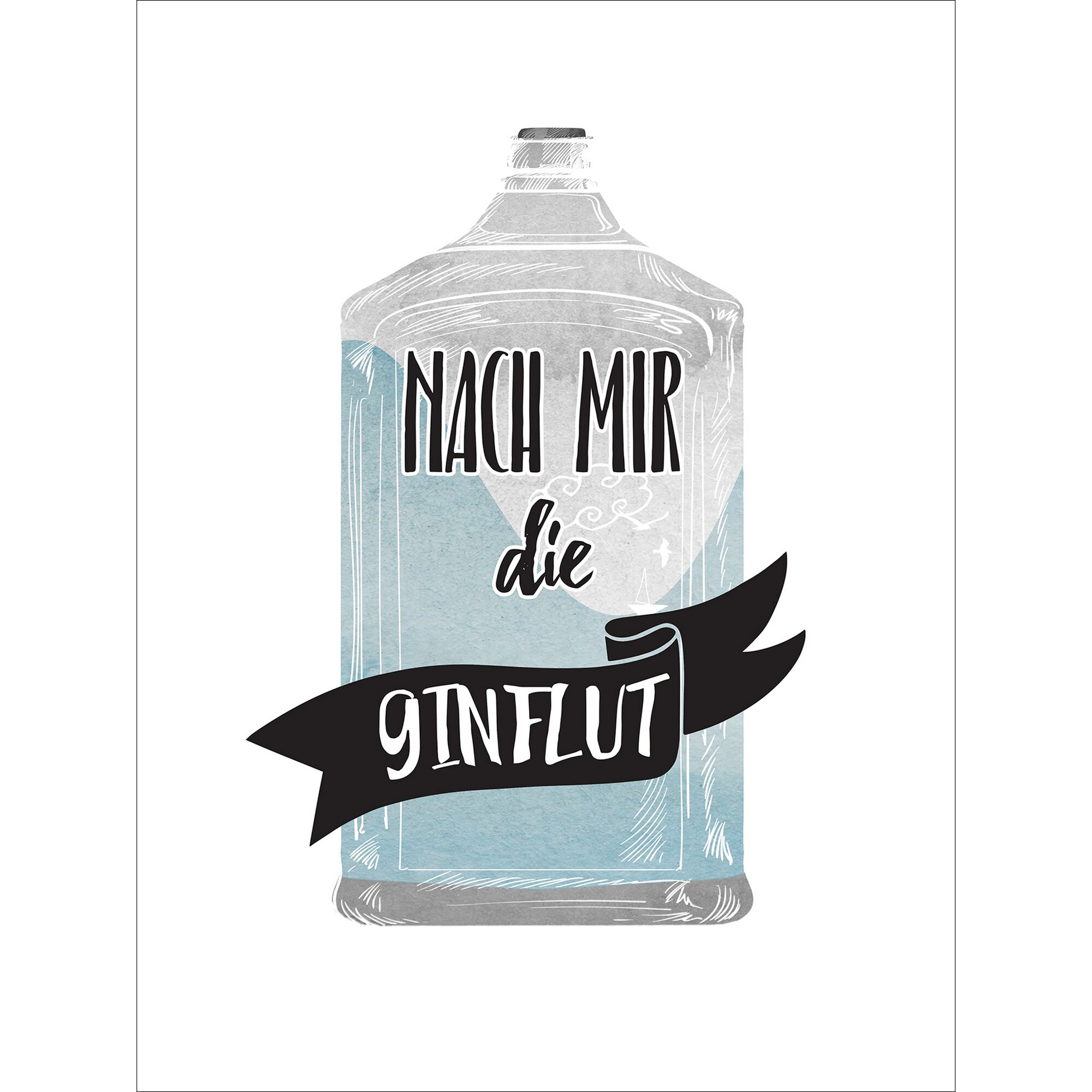 Eine Gin-Flasche mit der Aufschrift "Nach mir die Ginflut"