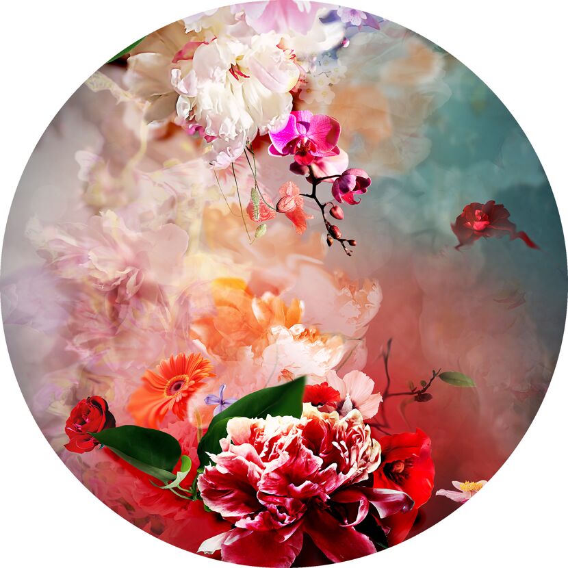 Blumenmuster mit Pfingstrosen, Orchideen, Rosen und Gerbera