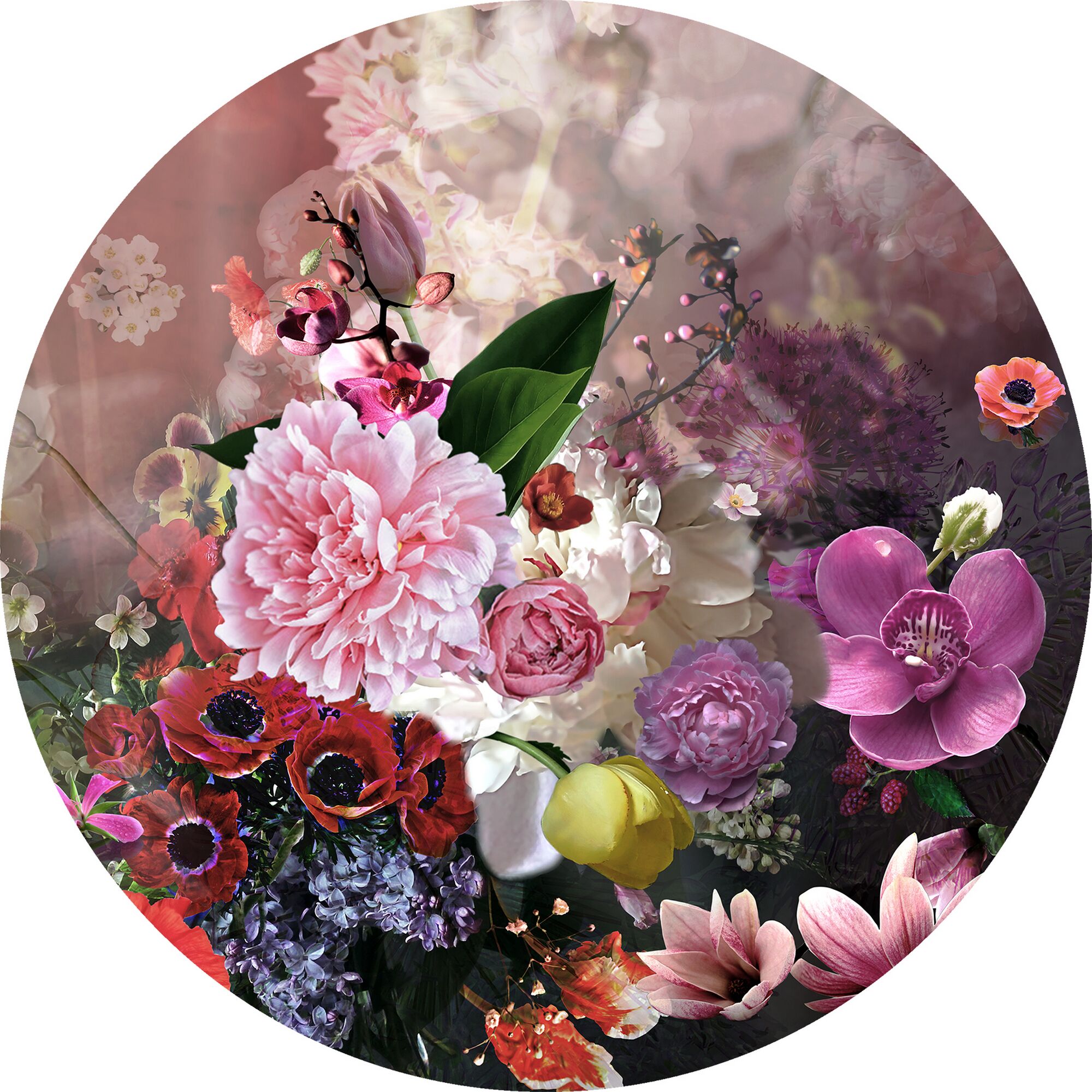Blumenmischung aus Pfingstrosen, Tulpen, Anemonen, Lilien und Orchideen