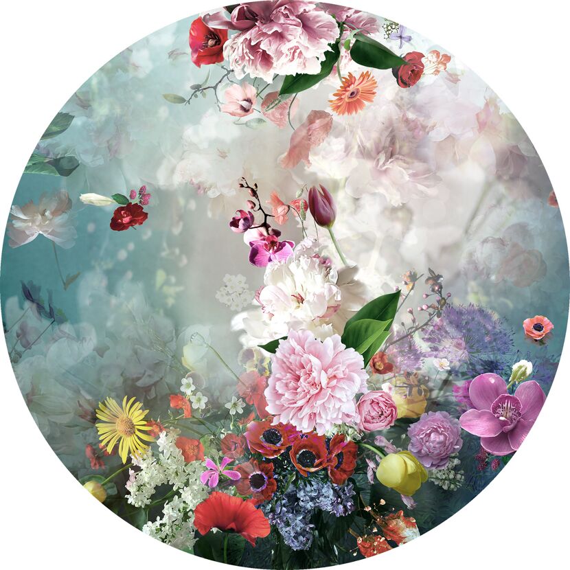 Blumenmischung auf rundem Glasbild