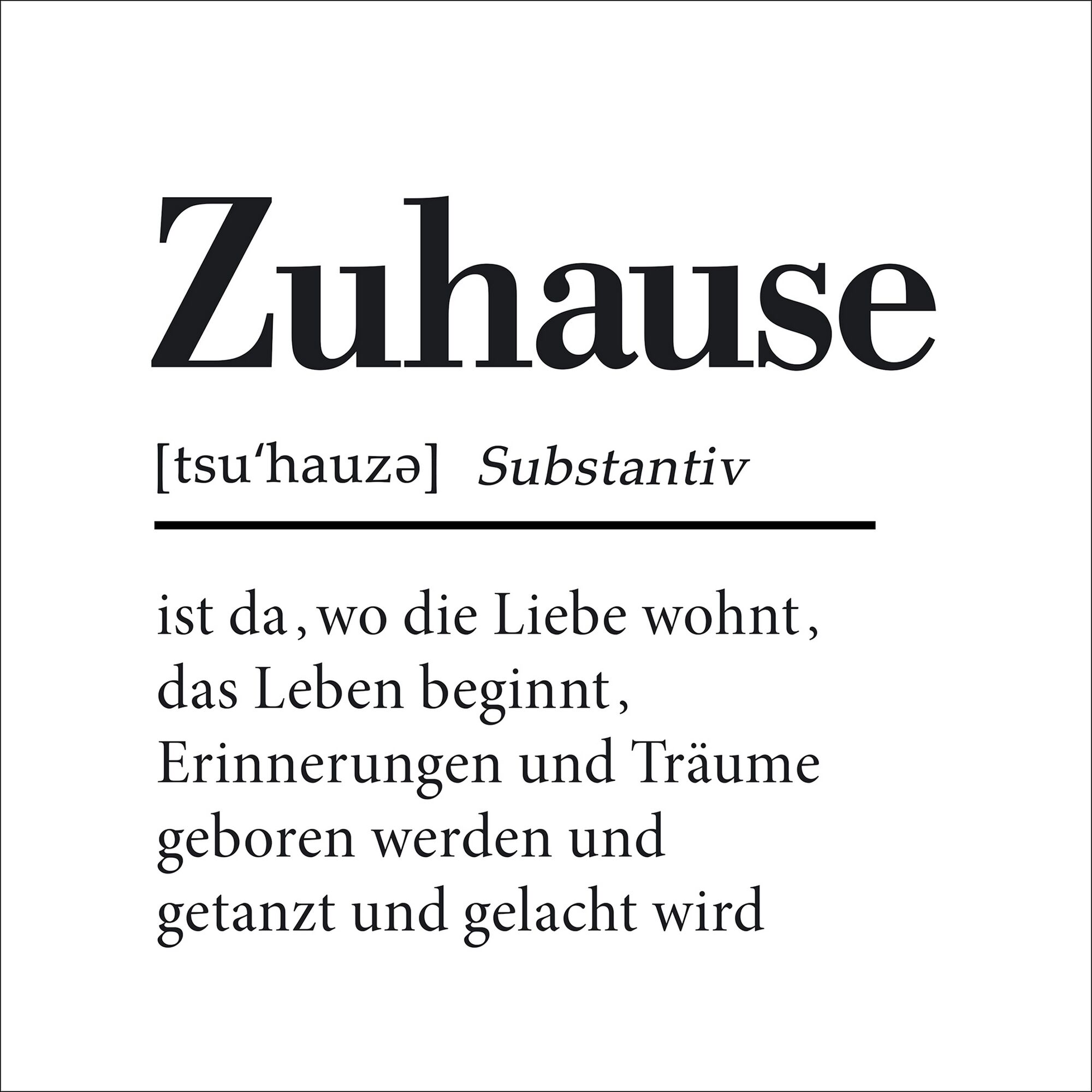Typografie Poster mit dem Wort Zuhause.