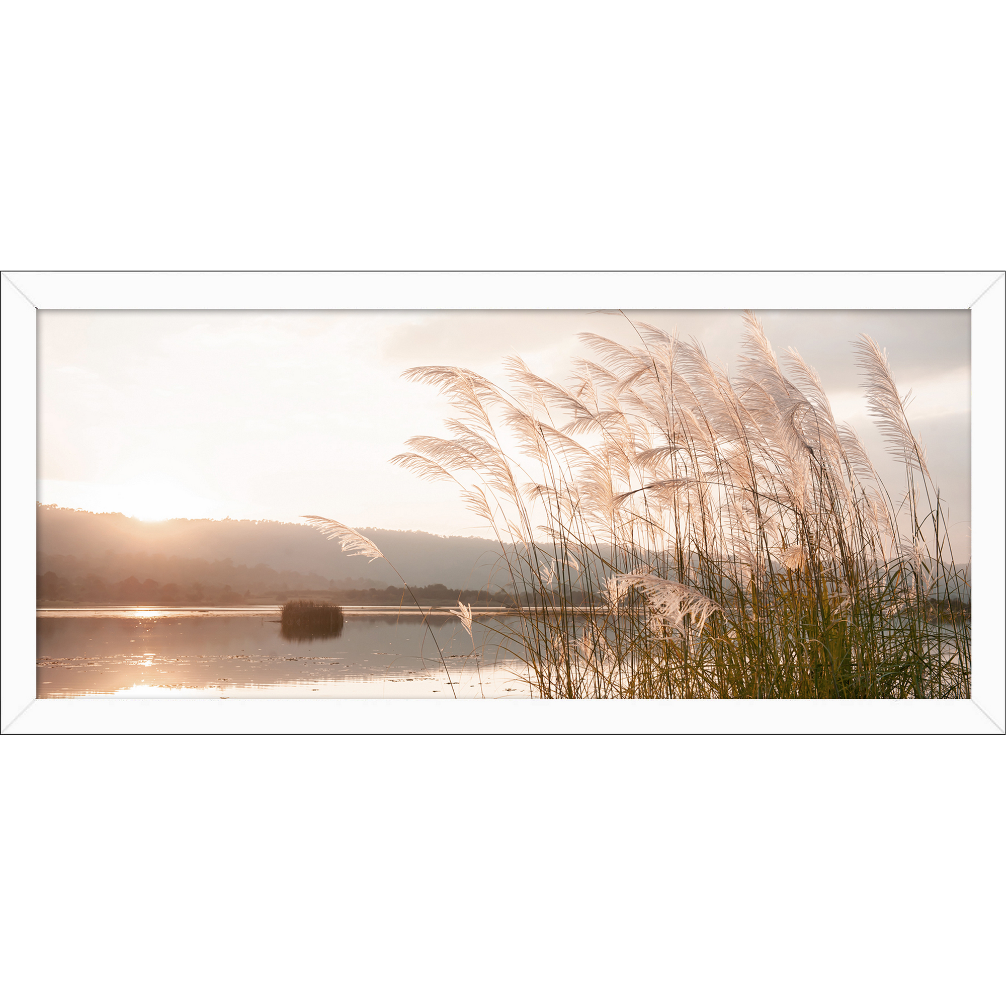 Kunstdruck Oversized 'Sunset on the Lake' gerahmt 60 x 130 cm + product picture