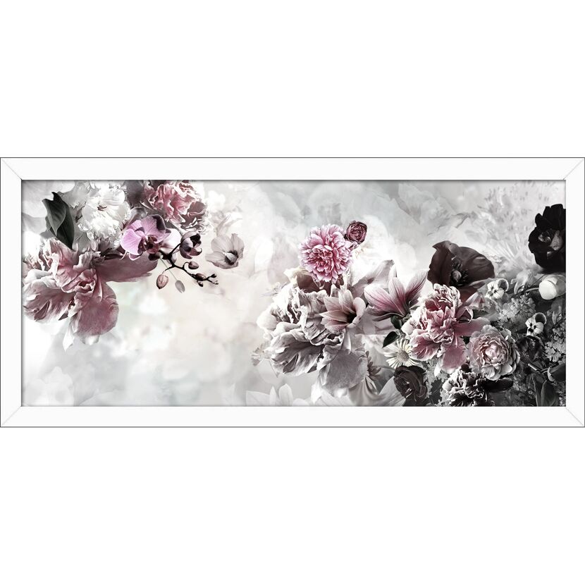 Gerahmtes Bild mit Blumen in Rosa, Weiß und Schwarz
