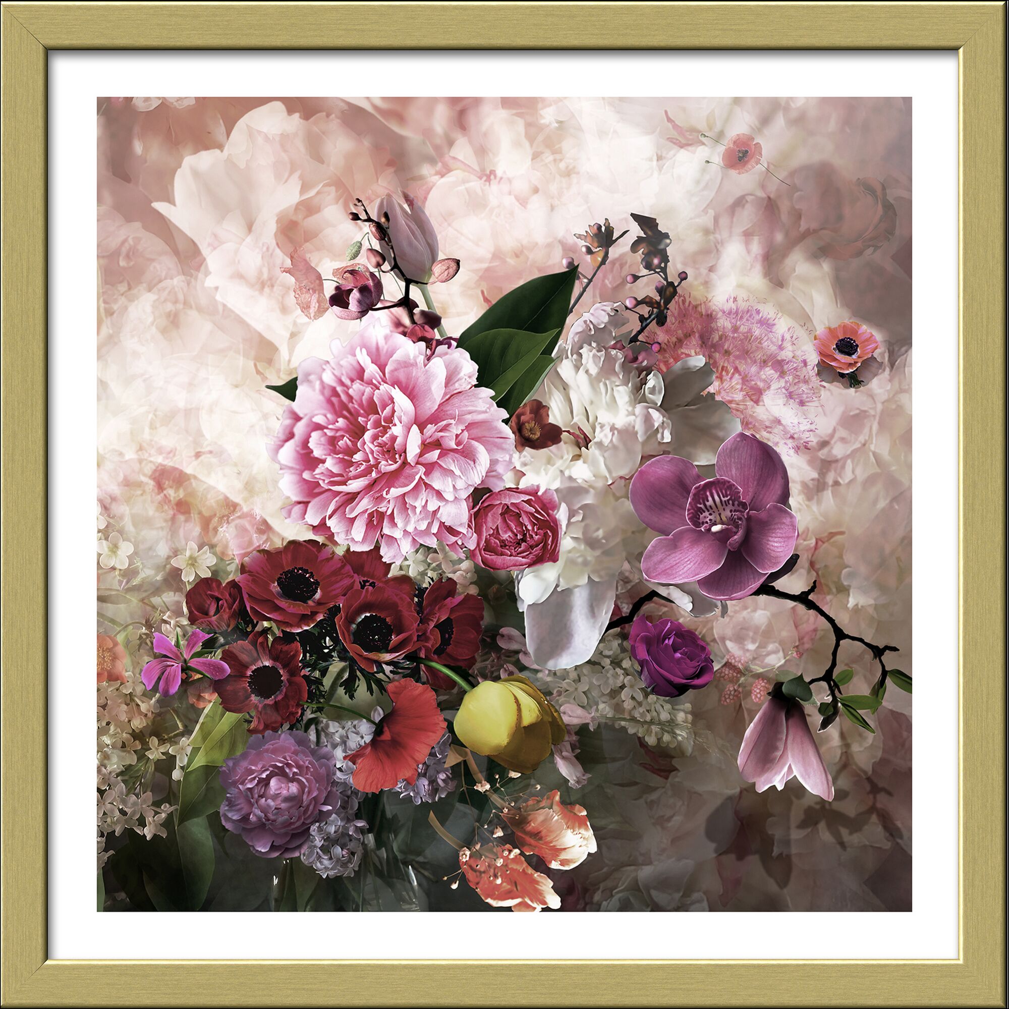 Blumenstrauß mit Pfingstrosen, Magnolien und Mohnblumen