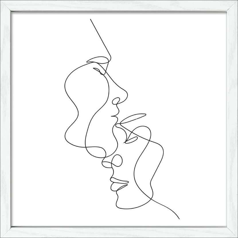 Linienzeichnung von zwei sich küssenden Gesichtern.