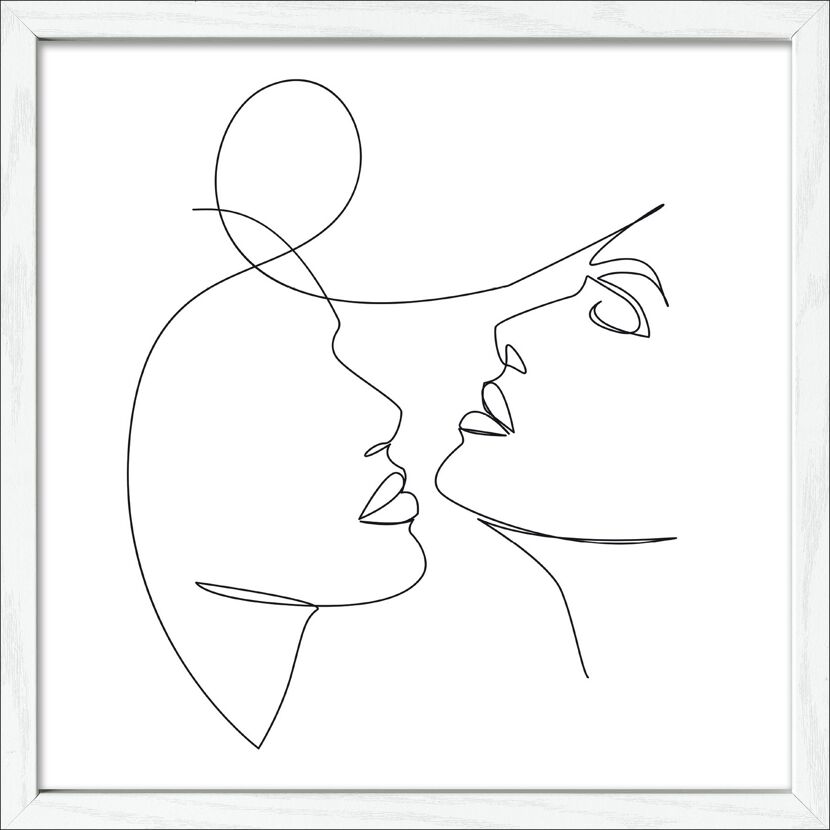 Linienzeichnung zweier sich küssender Gesichter.