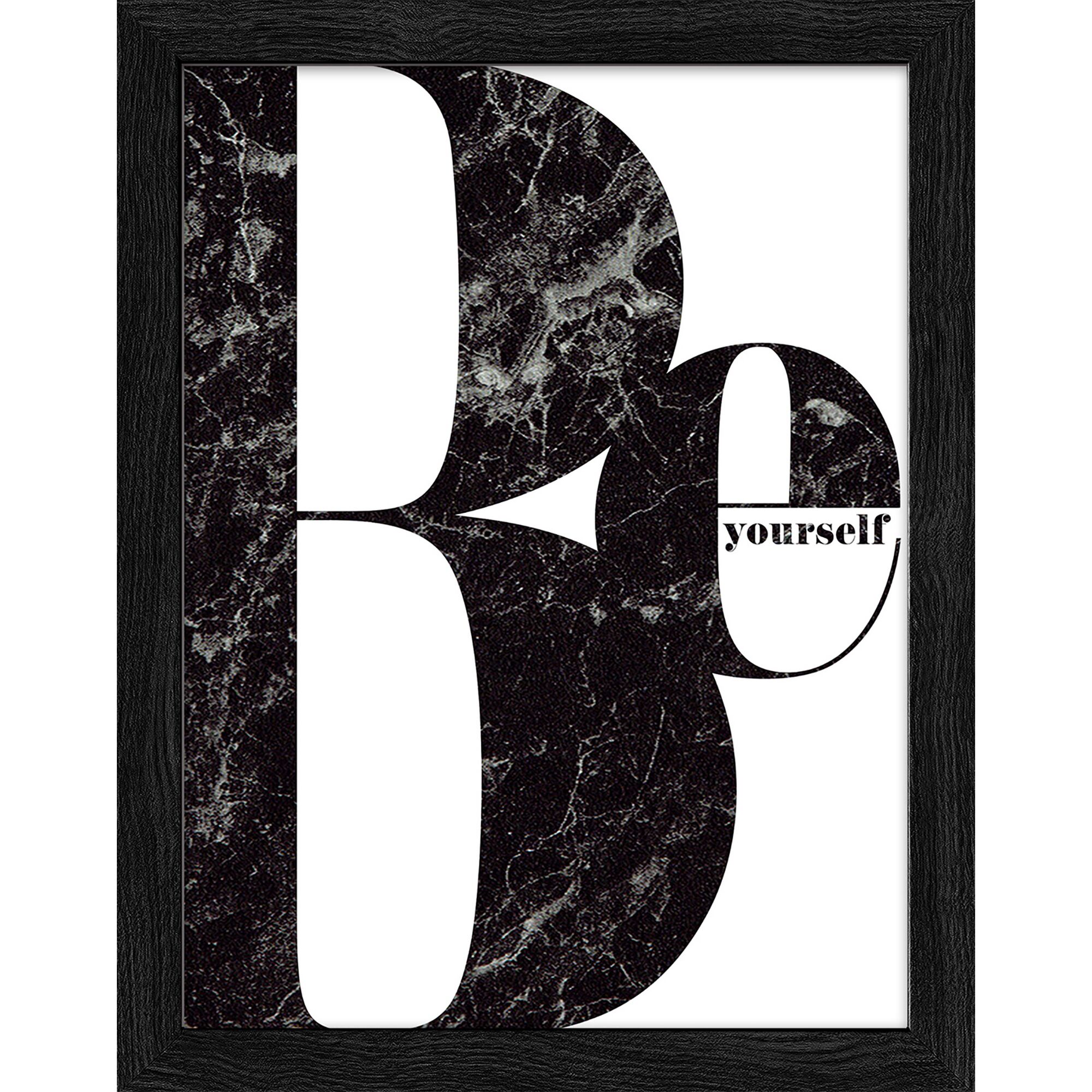 Typografie-Poster mit dem Schriftzug "Be yourself" im schwarzen Rahmen.
