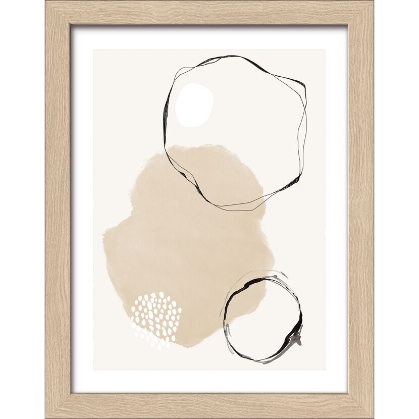 Abstraktes Gemälde in Beige, Schwarz und Weiß