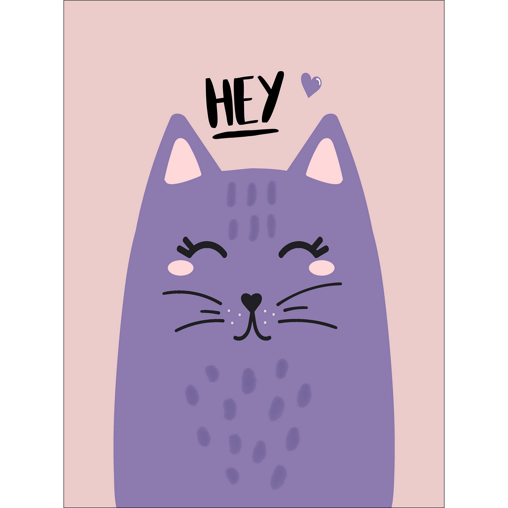 Lila Katze mit der Aufschrift "Hey"