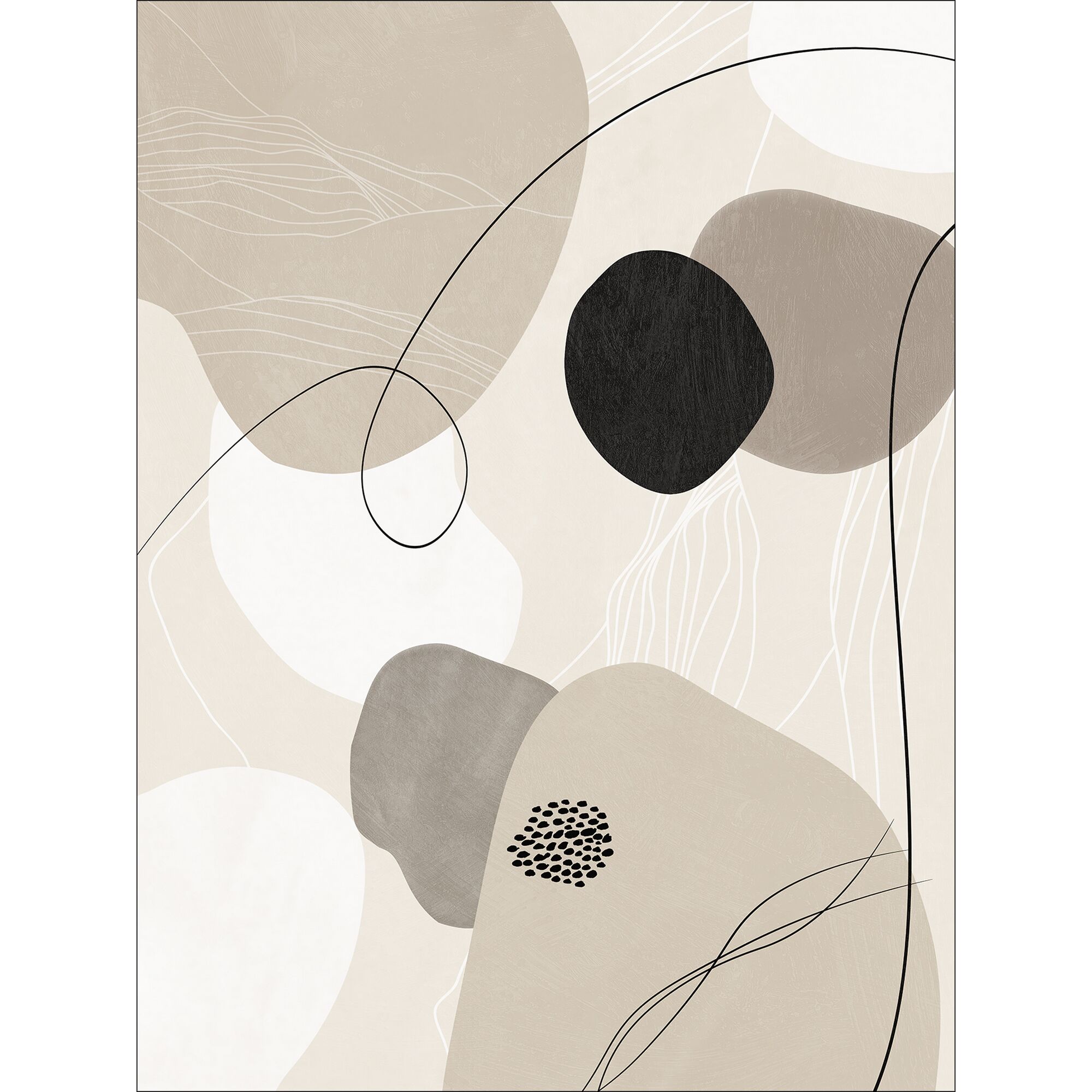 Abstrakte Kunst in Beige, Schwarz und Weiß