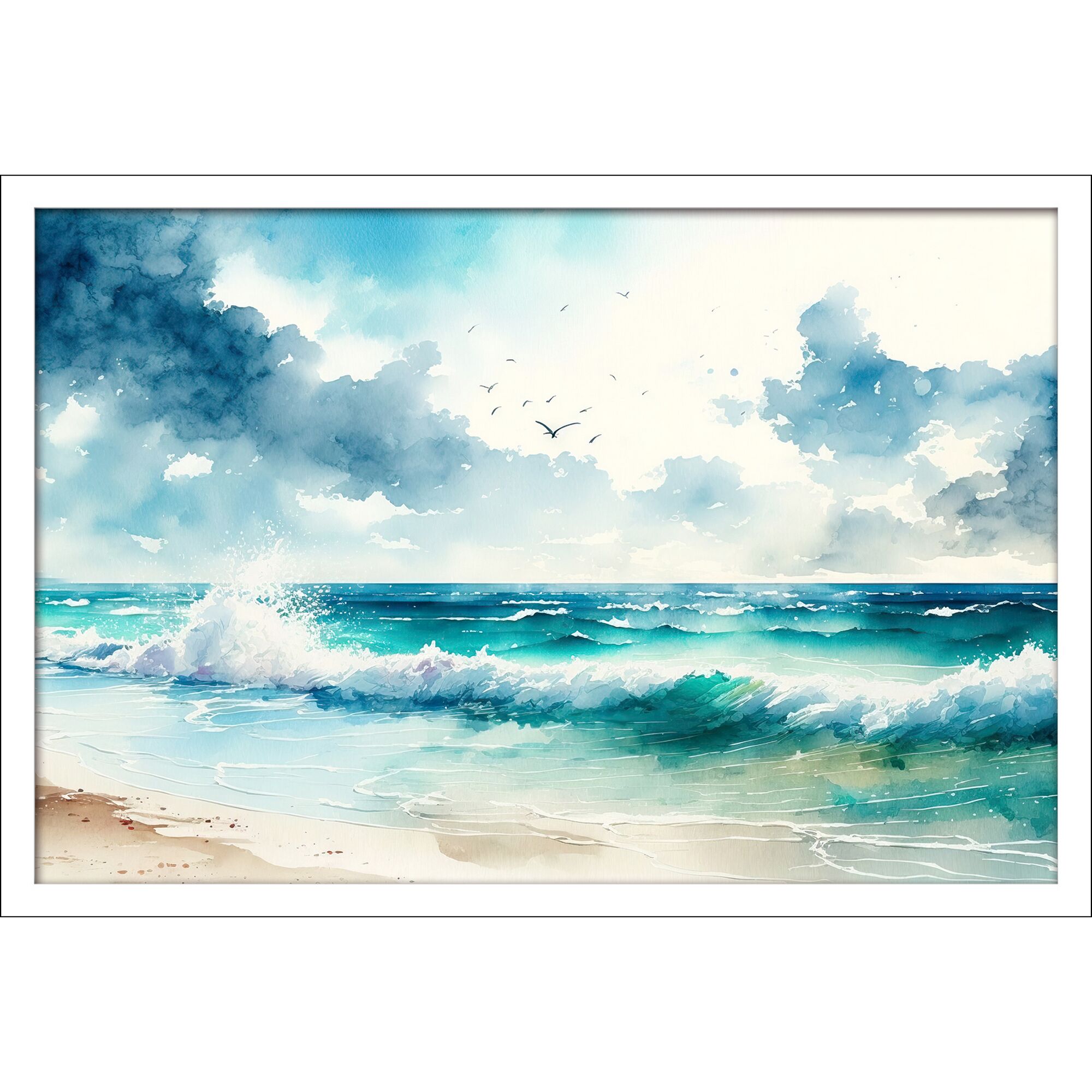 Aquarellmalerei von Wellen am Strand