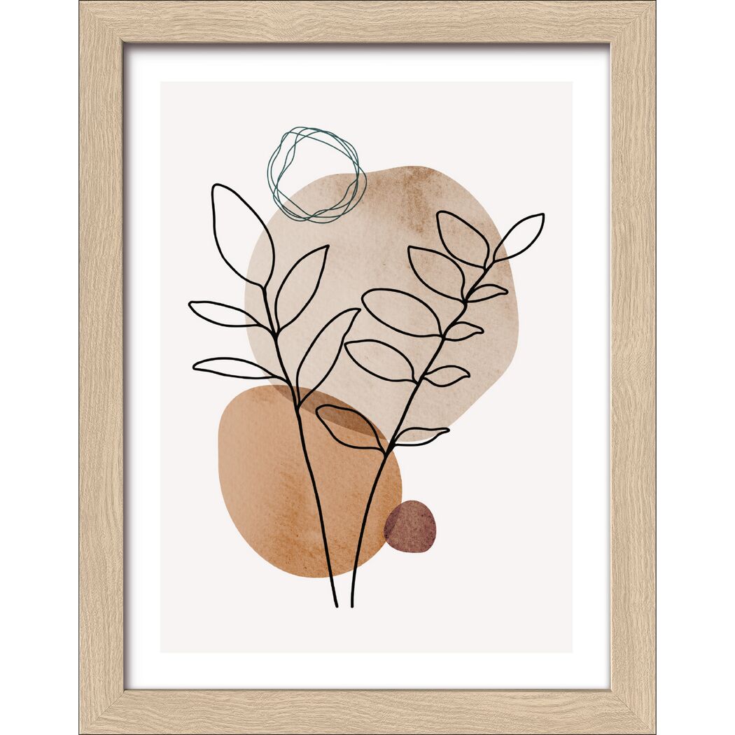 Kunstdruck Framed-Art 'Line Art Leaves I' 19 x 24 cm